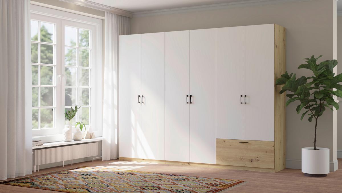Kleiderschrank Mila - Eiche Artisan/Weiß, KONVENTIONELL, Holzwerkstoff (269/210/54cm)