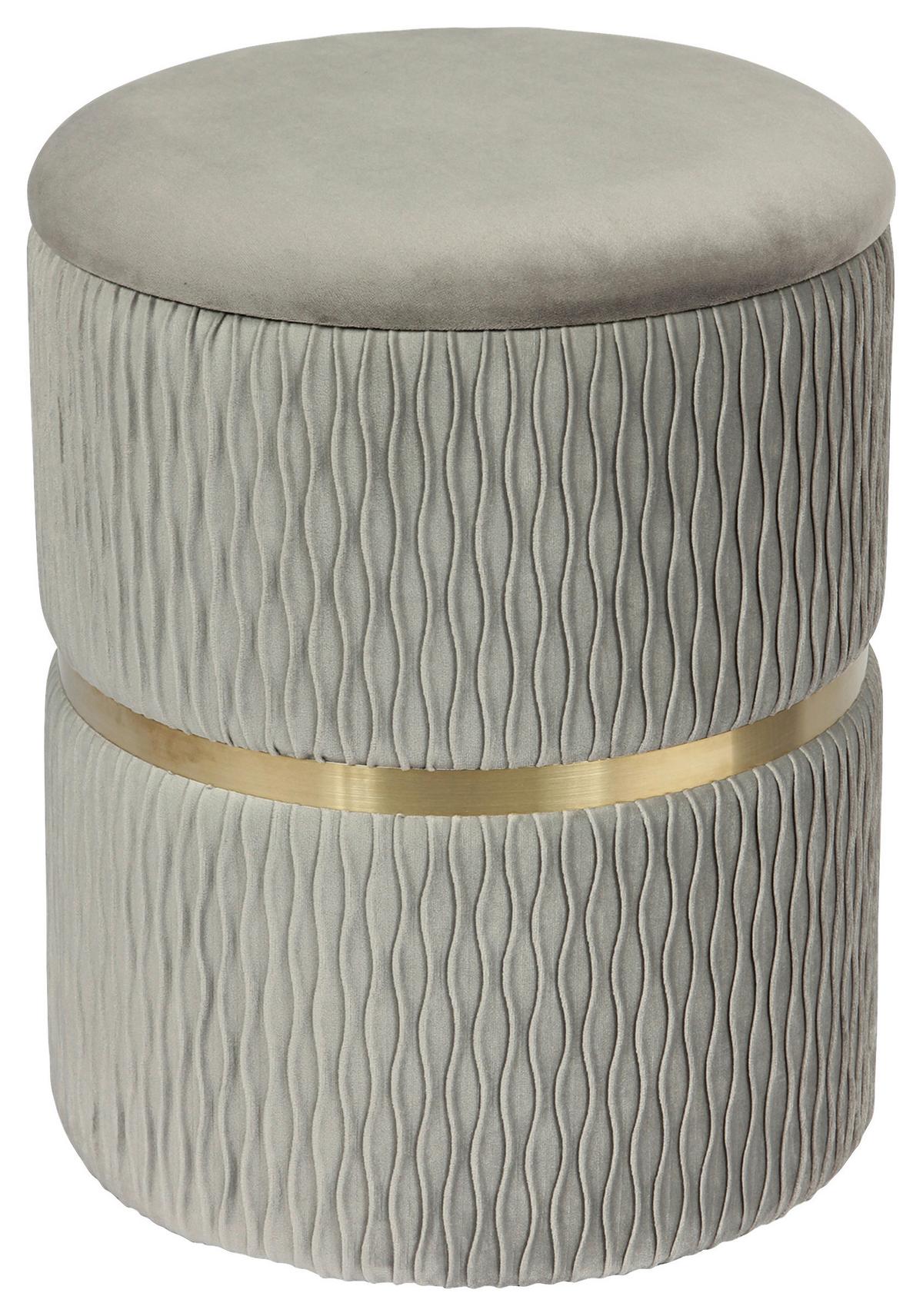 Hocker Zora Grau Polyester, D: 31,5 Cm - Goldfarben/Grau, Design, Textil/Metall (31,5/38/31,5cm) - Kayoom