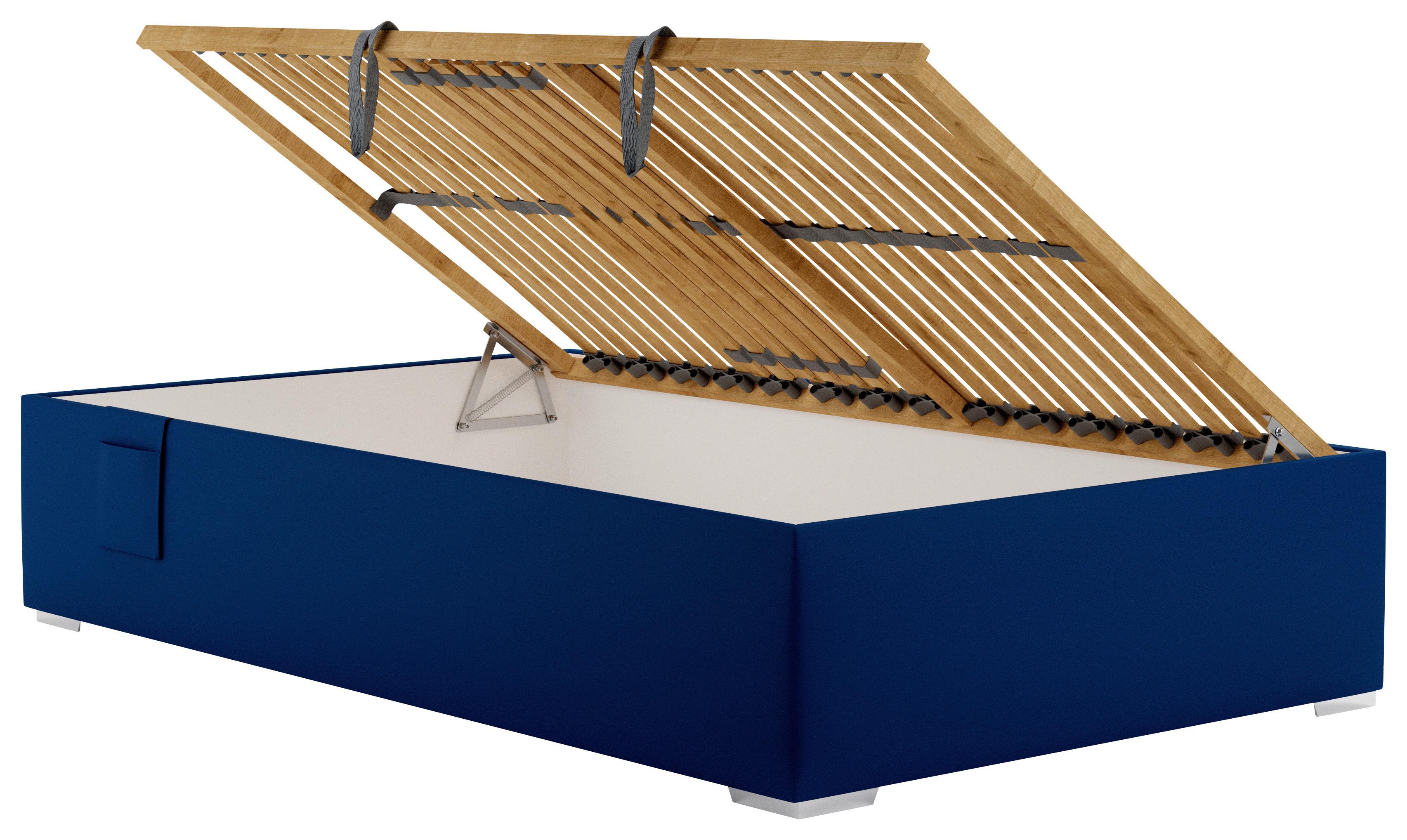 Polsterbett Remi - Chromfarben/Dunkelblau, MODERN, Holz/Textil (120/200cm)
