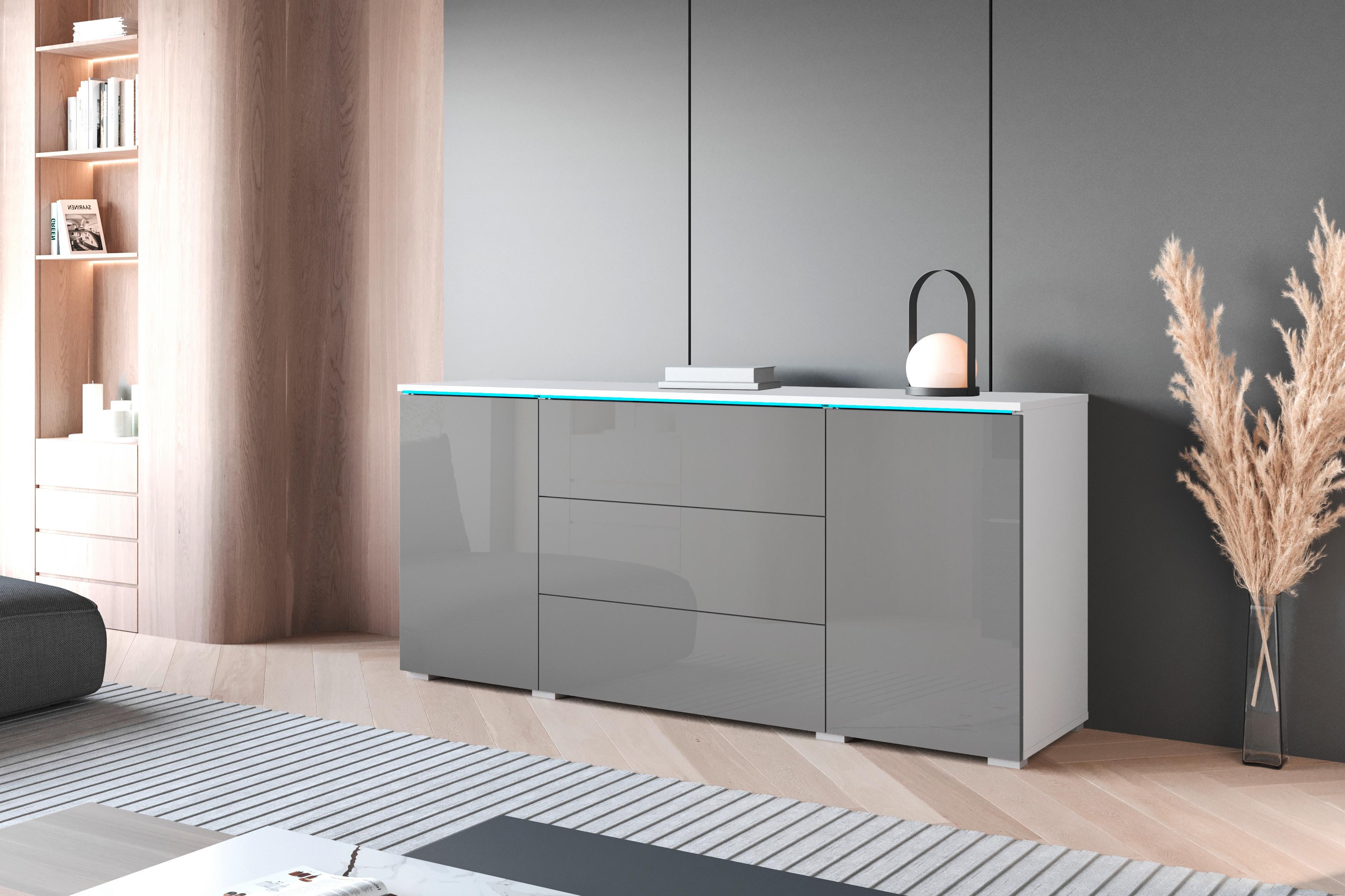 Sideboard Vera 150 Weiß/grau Hochglanz B: 150 Cm