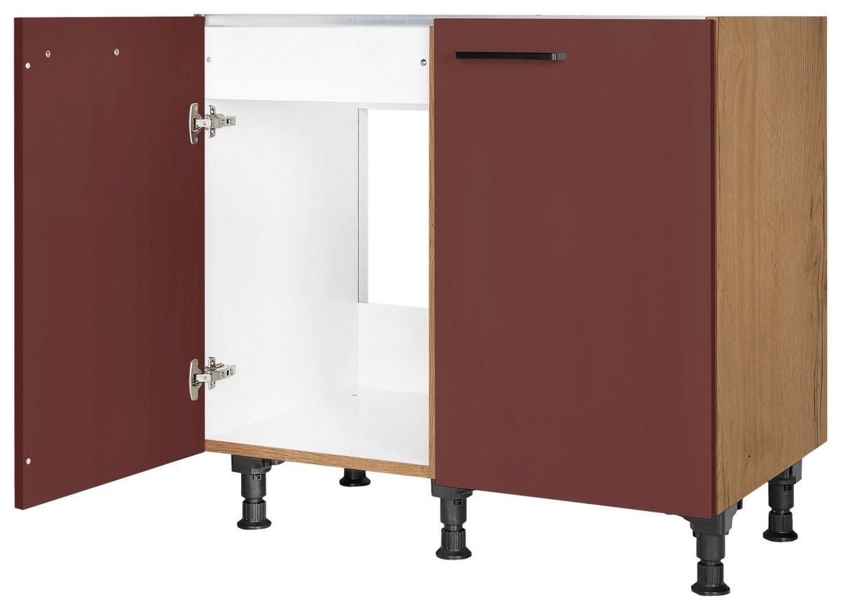 Spülenunterschrank Easytouch - Eichefarben/Rot, MODERN, Holzwerkstoff (90/87/56cm) - Nobilia
