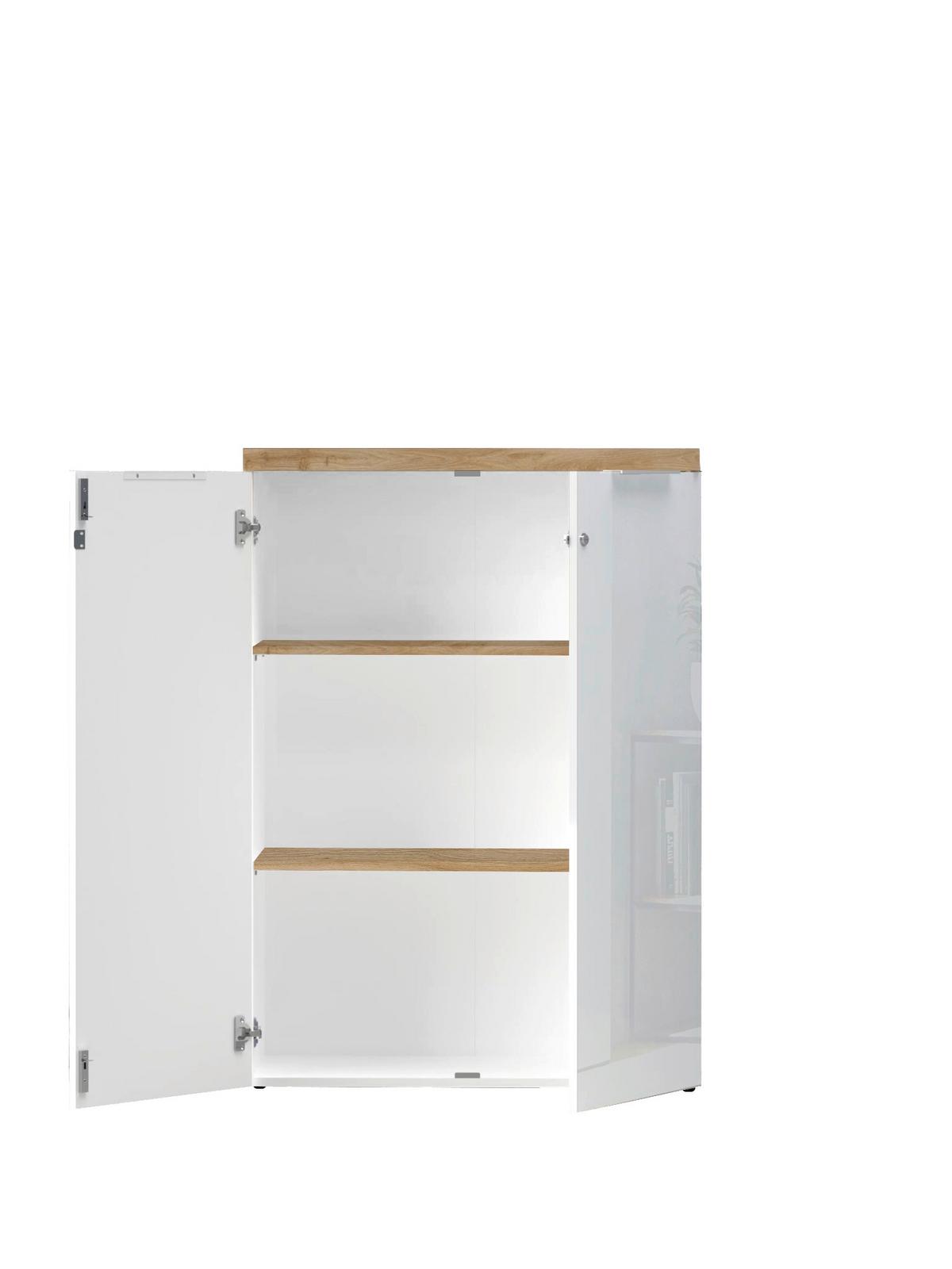 SKRIŇA EASY OFFICE - biela s vysokým leskom/farba duba, Modern, kov/kompozitné drevo (81/116/34cm) - Based