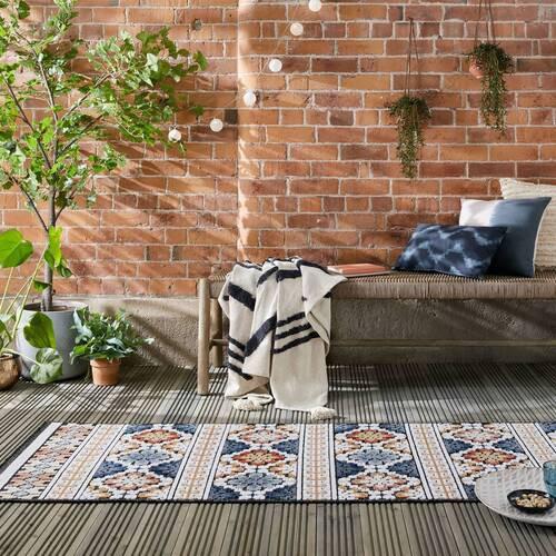 Outdoor-teppich Dunkelblau Floral 80x230 Cm Wasserabw. - Dunkelblau, Basics, Textil (80/230cm)