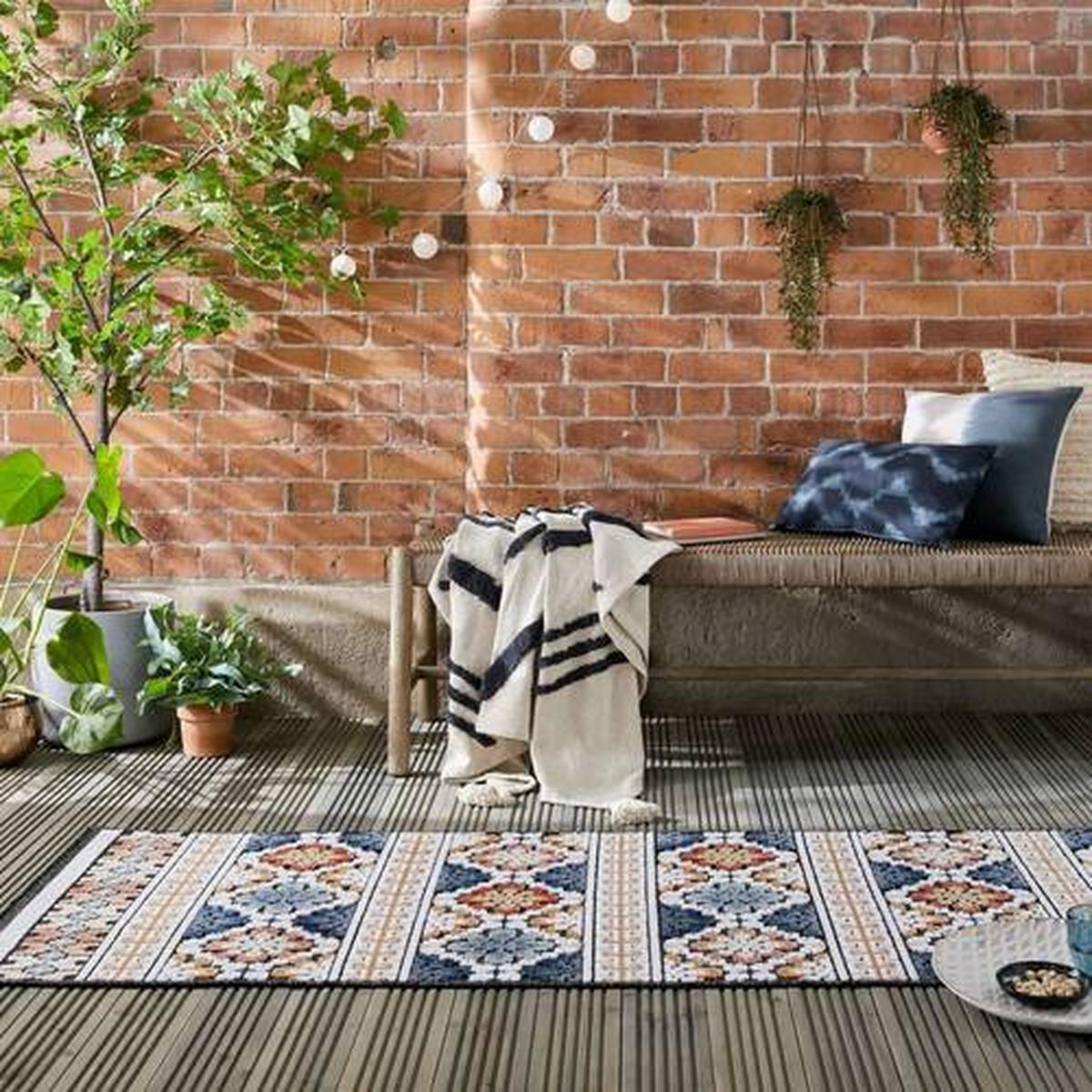 Outdoor-Teppich Dunkelblau Floral 80x230 cm Wasserabw. - Dunkelblau, Basics, Textil (80/230cm)