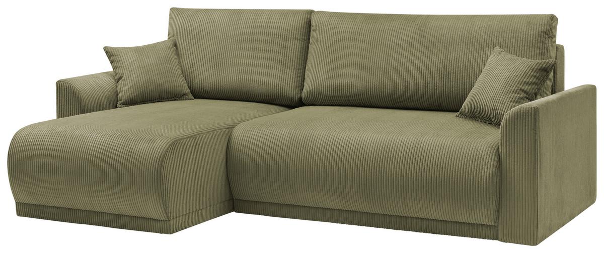 Rohová sedačka KIM L146, oboustr., olivovozel.manšestr - olivově zelená, Moderní, dřevo (233/146cm)