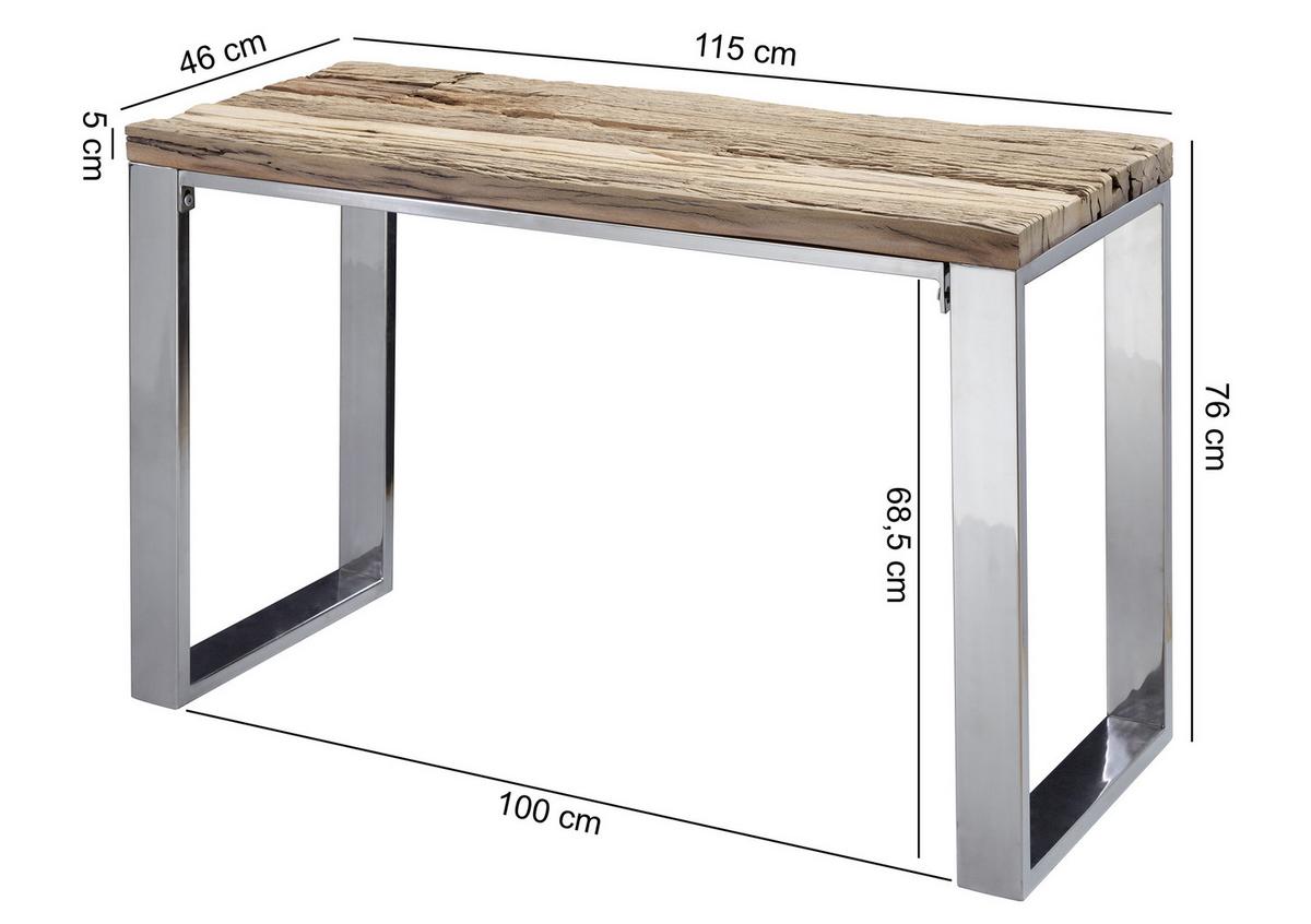 Konsolentisch Priya Akazienholz B: 115 cm - Chromfarben/Akaziefarben, MODERN, Holz/Metall (115/76/46cm) - MID.YOU