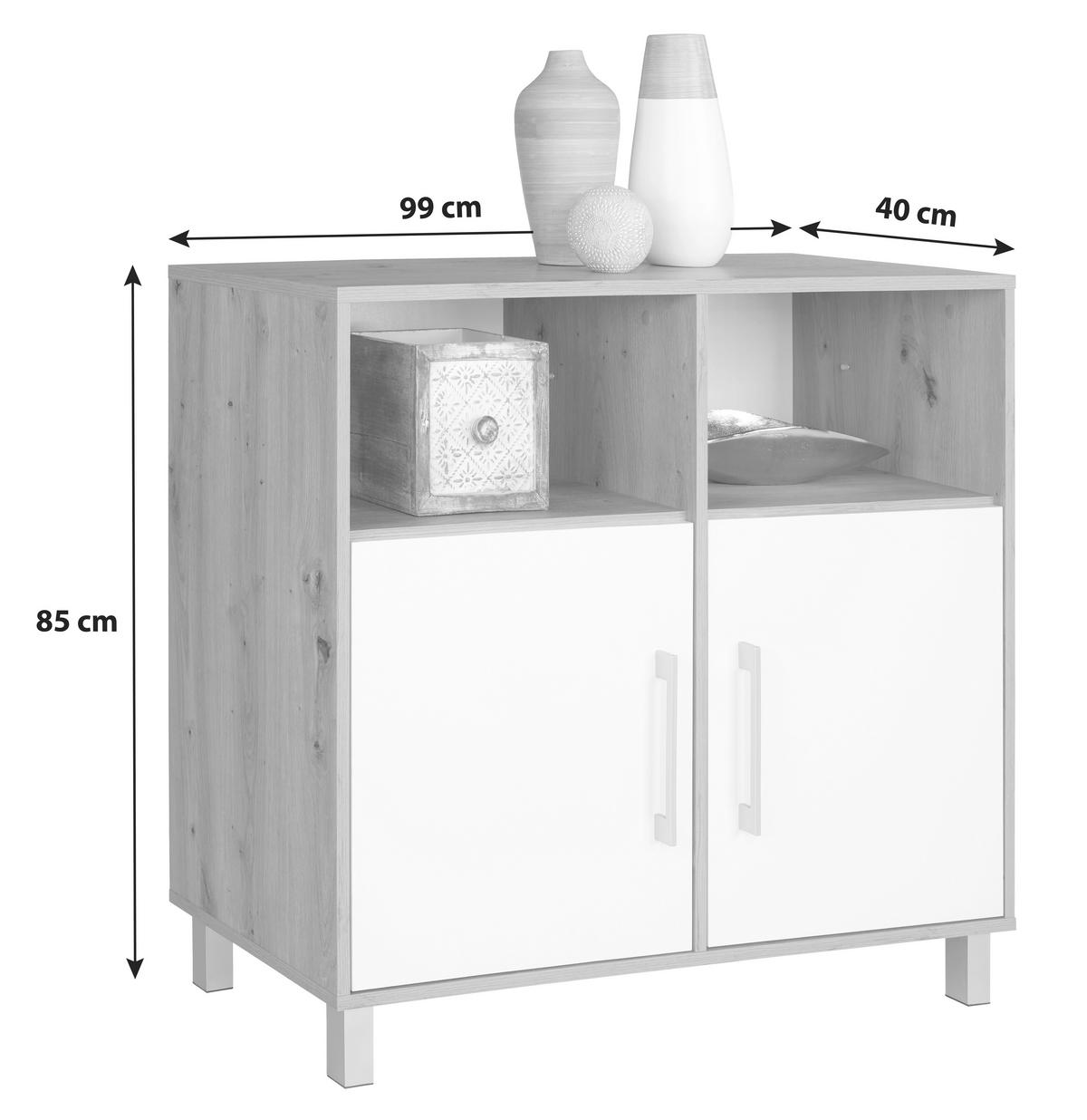 Komód Box 98/85 Cm - tölgyfa színű/fehér, Modern, faalapú anyag (99/85/40cm) - Ondega