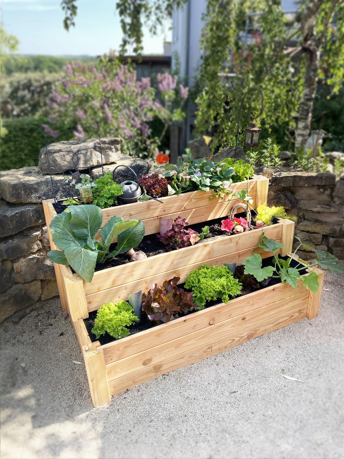 Hochbeet Echtholz Lärche Treppenhochbeet 76x64x120 cm - Lärchefarben, Basics, Holz (76/64/120cm)