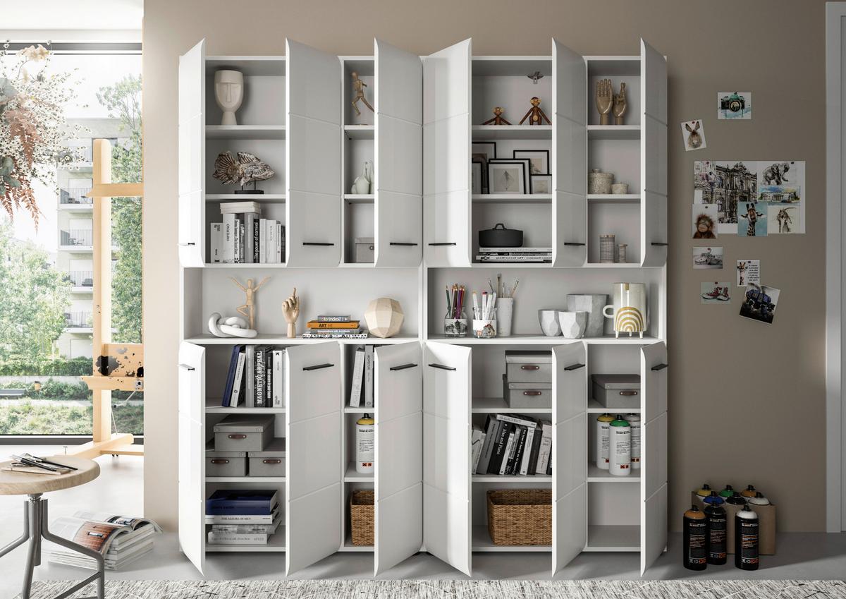 Hochschrank Ice Weiß/weiß Hg B: 180 Cm - Weiß Hochglanz/Schwarz, MODERN, Holzwerkstoff (180/185/30cm) - MID.YOU