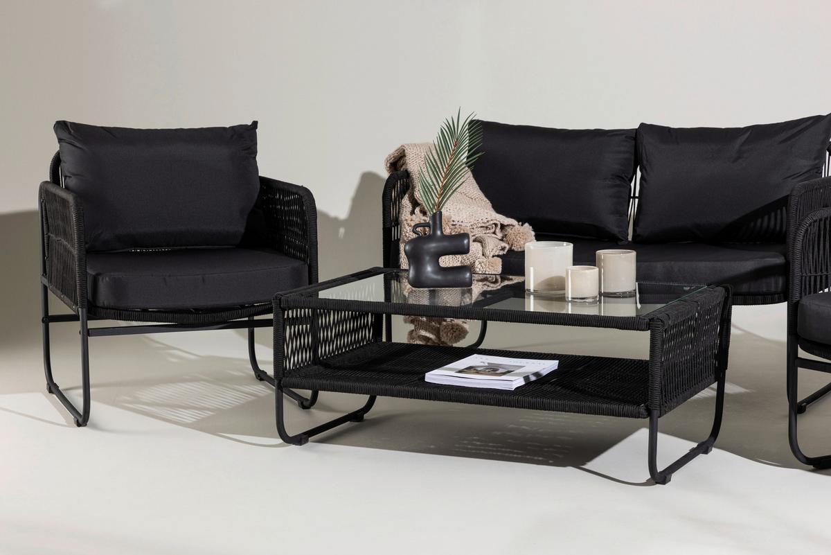 Loungegarnitur Utah - Schwarz, KONVENTIONELL, Textil/Metall - Gardenson
