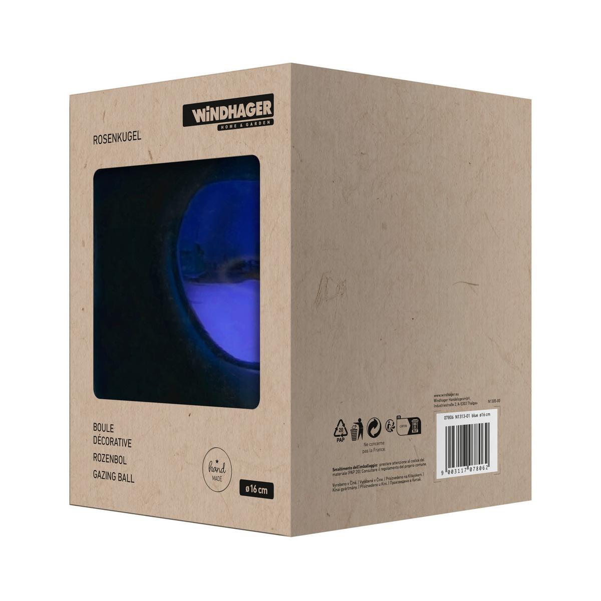 Rosenkugel Blau, D: 16 cm - Blau, Basics, Glas (16cm) - Windhager