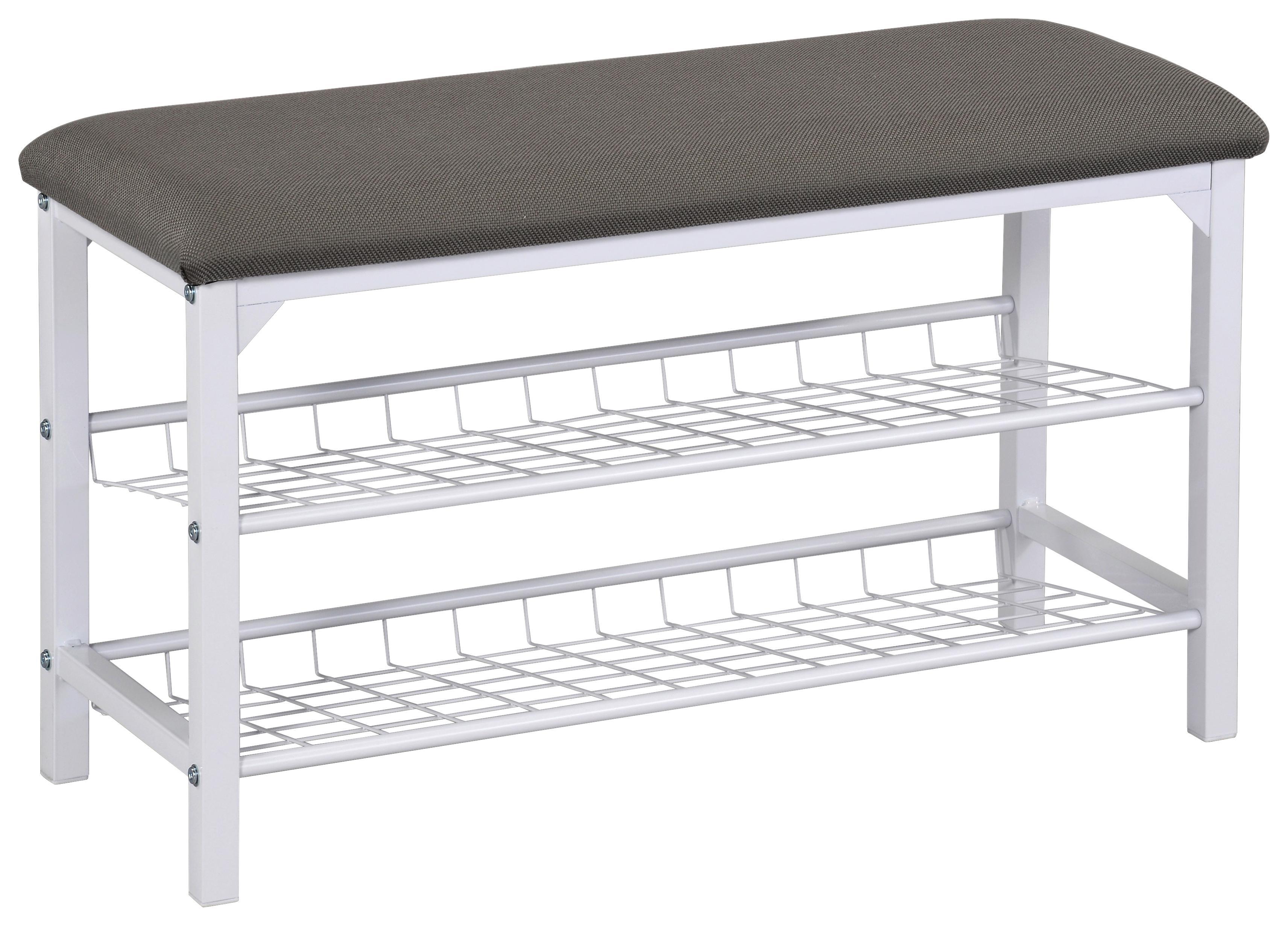 Garderobenbank Winny - Weiß/Grau, MODERN, Textil/Metall (76/45/29cm)