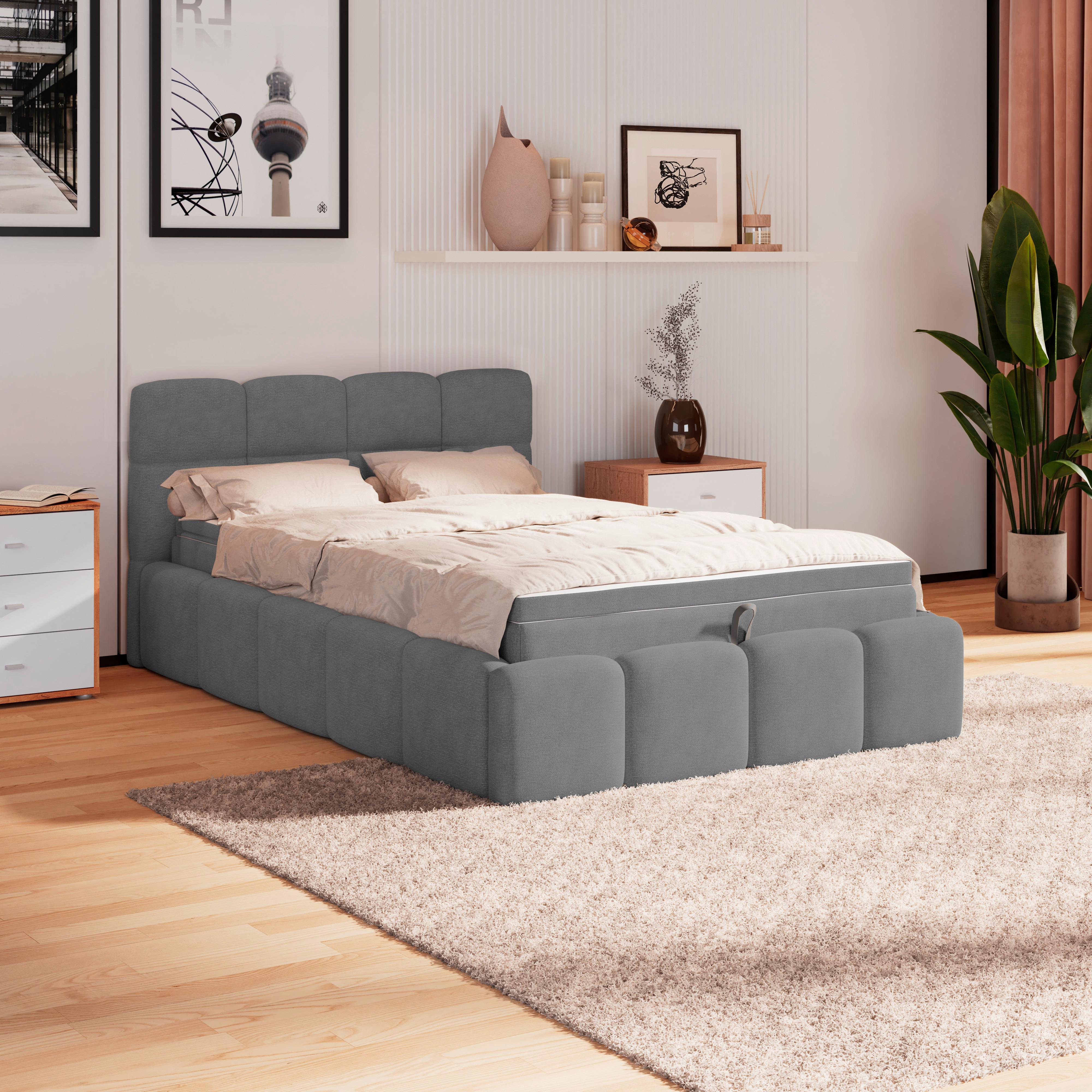 Polsterbett Noe Anthrazit, Lf: 140x200 cm - Anthrazit/Schwarz, Trend, Textil/Metall (140/200cm)