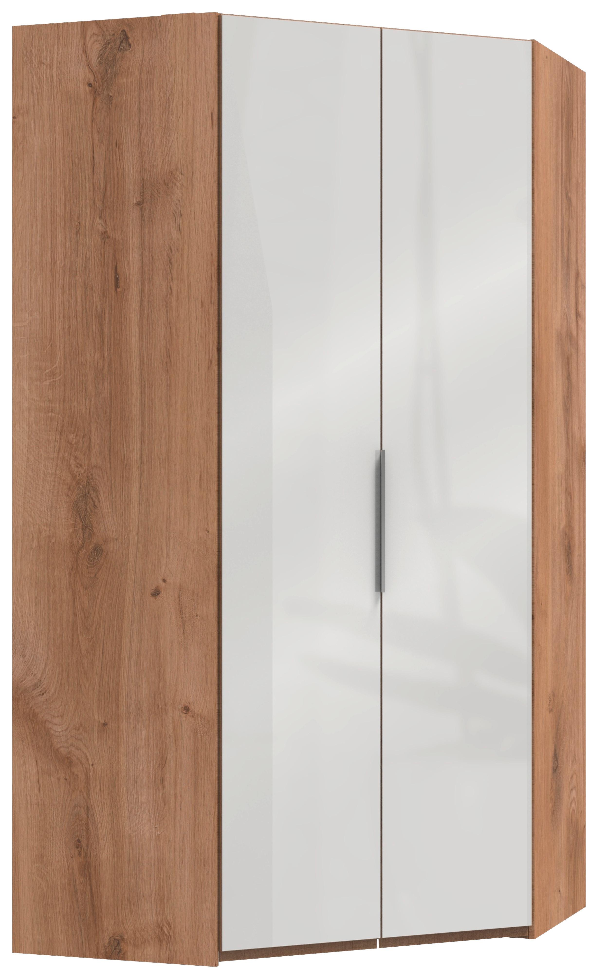 Eckschrank Schenkel 120x120 cm Levle 36C Weiß/Eiche Dekor - Eichefarben/Weiß, MODERN, Glas/Holzwerkstoff (120/236/120cm) - MID.YOU