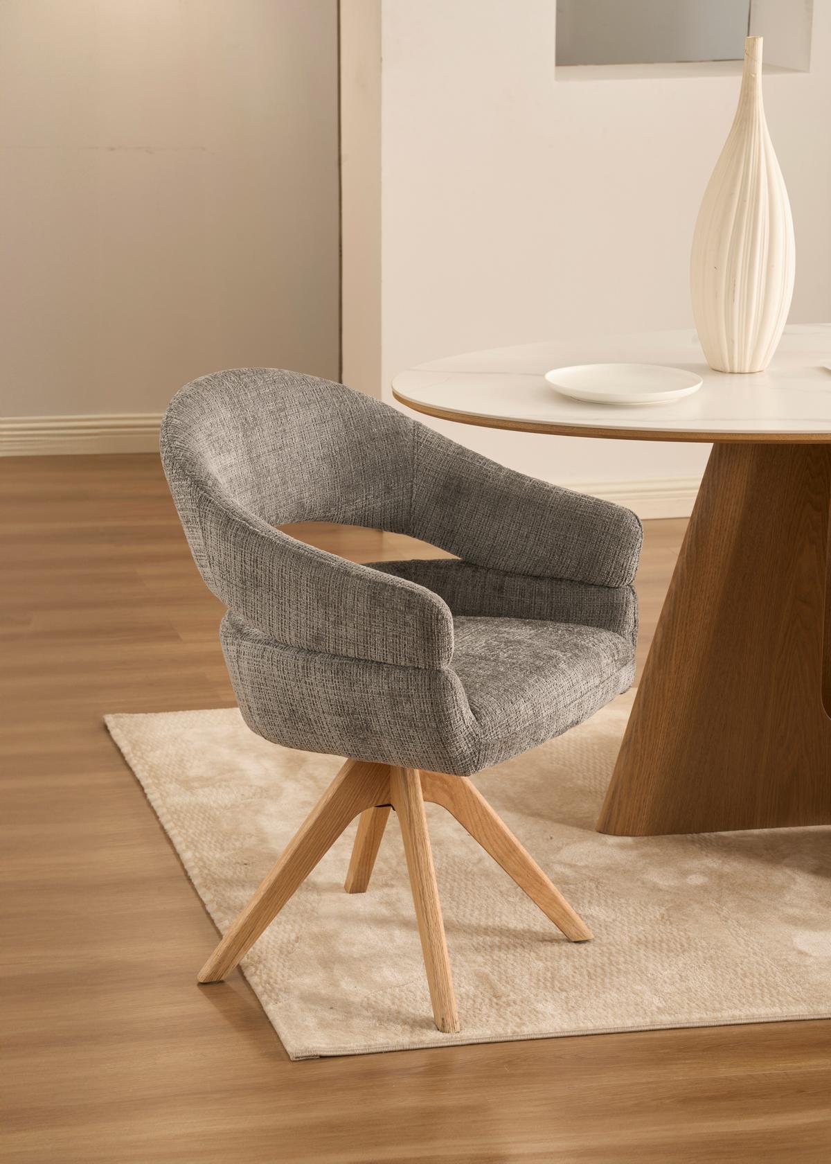 Armlehnstuhl Cleo Grau/Eichefarben B: 58 cm - Eichefarben/Grau, MODERN, Holz/Textil (58/85/62cm) - Livetastic