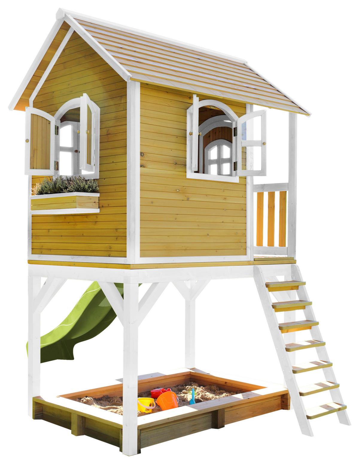 Spielhaus Sarah Braun/hellgrün/weiß B: 370 Cm - Hellgrün/Braun, KONVENTIONELL, Holz/Kunststoff (370/291/191cm) - Ambia Garden