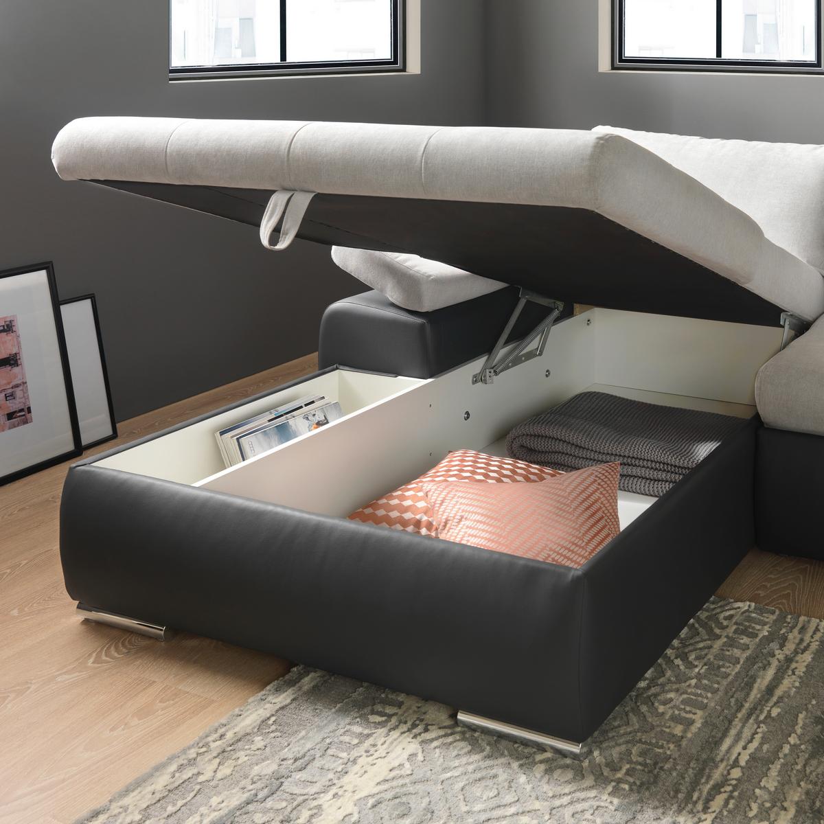 Sarokgarnitúra Joy I - világosszürke/barna, Design, textil (175/85/271cm)