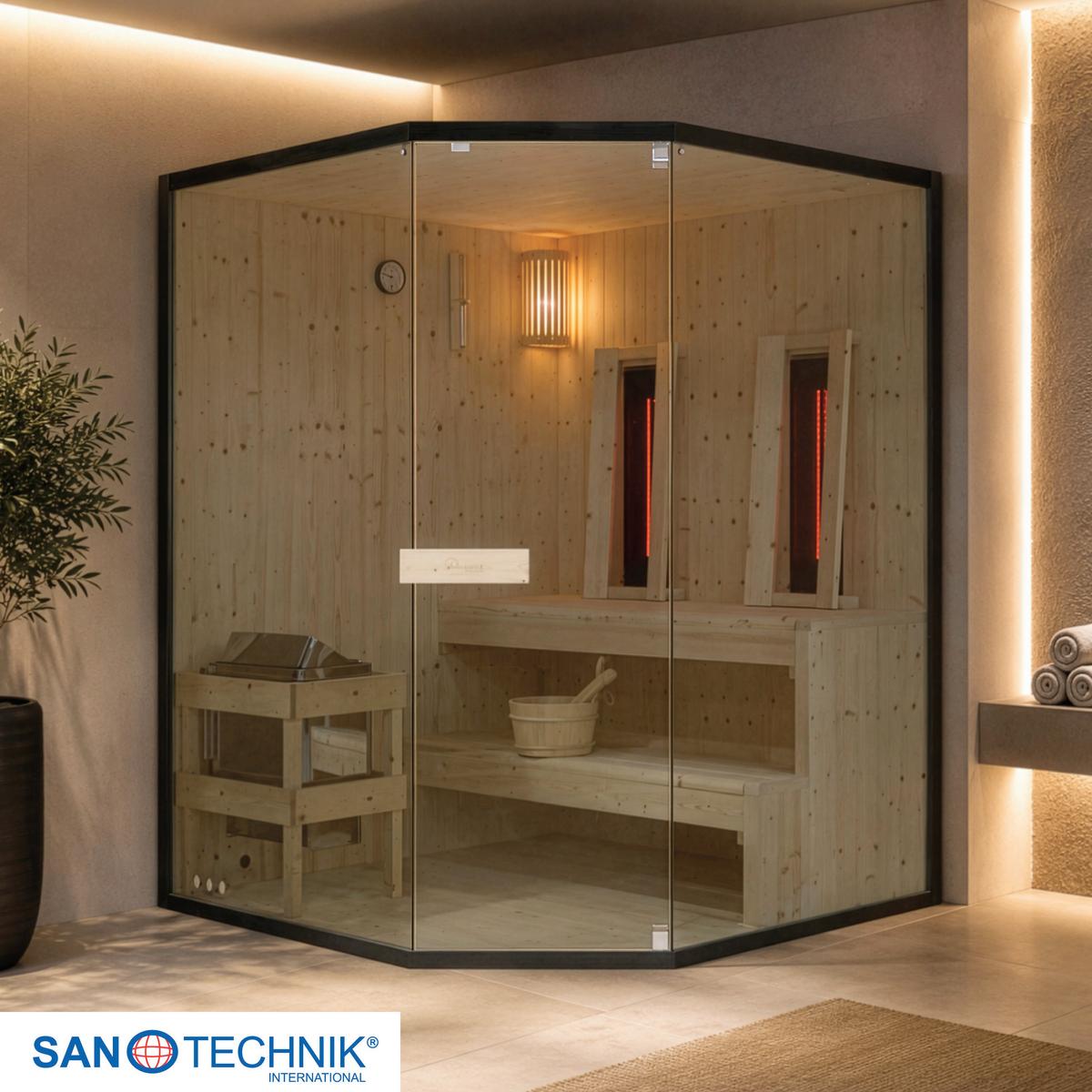 Infrarotkabine GLACIER XL, geeignet für 2-3 Personen - Fichtefarben, Basics, Glas/Holz (150/200/150cm) - Sanotechnik