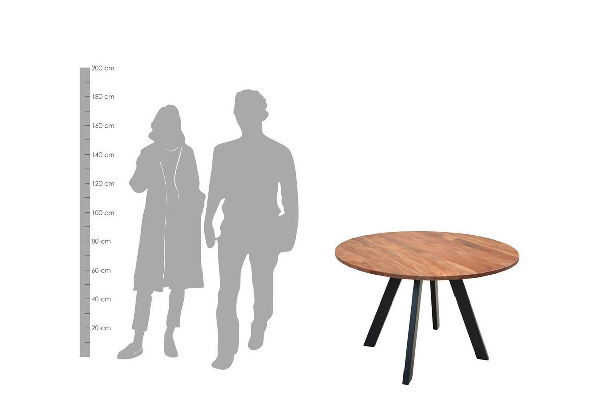 Esstisch mit Echtholz-Platte Rund Tara 120x120x76 cm Akazie - Schwarz/Akaziefarben, MODERN, Holz/Metall (120/120/76cm) - MID.YOU