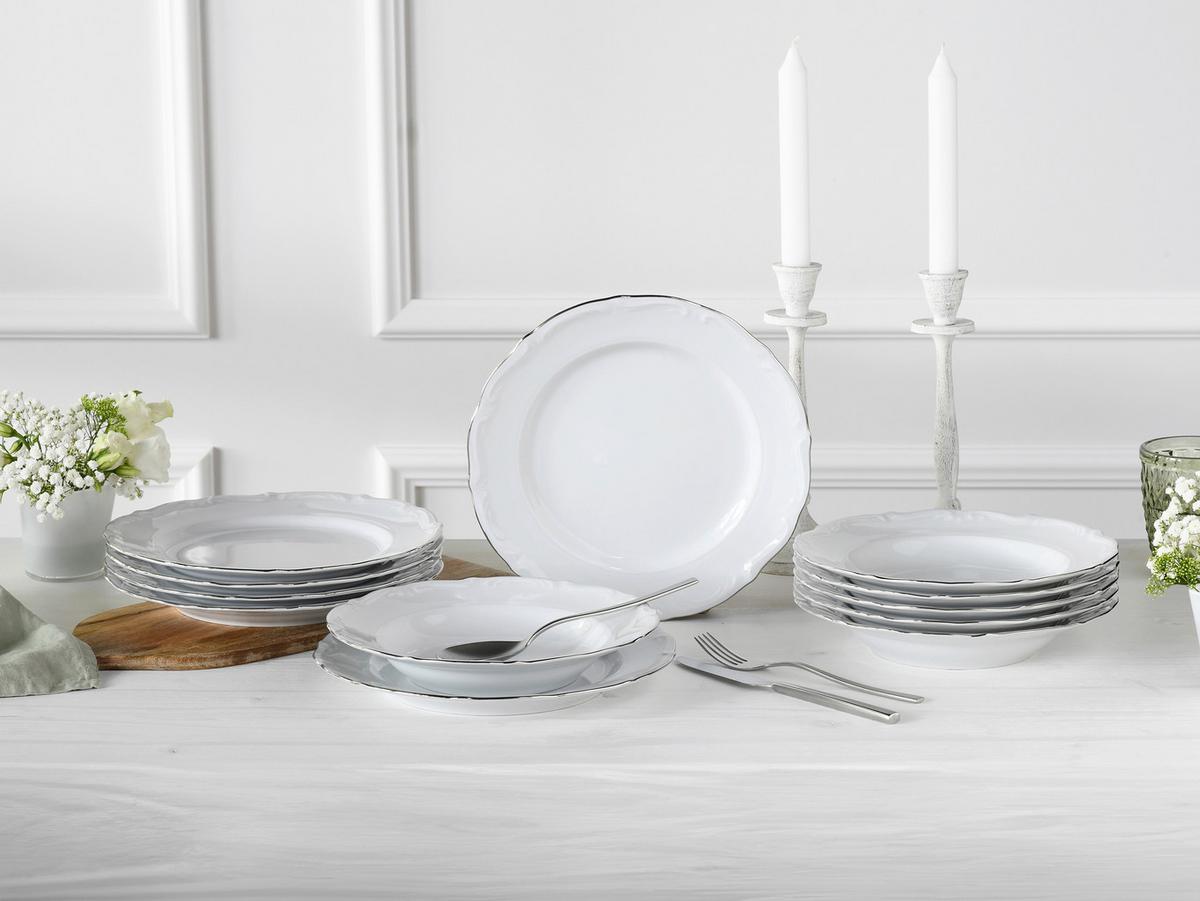 Tafelservice Maria Theresia Weiß, Platinfarben 12--Teilig - Platinfarben/Weiß, Basics, Keramik - Creatable