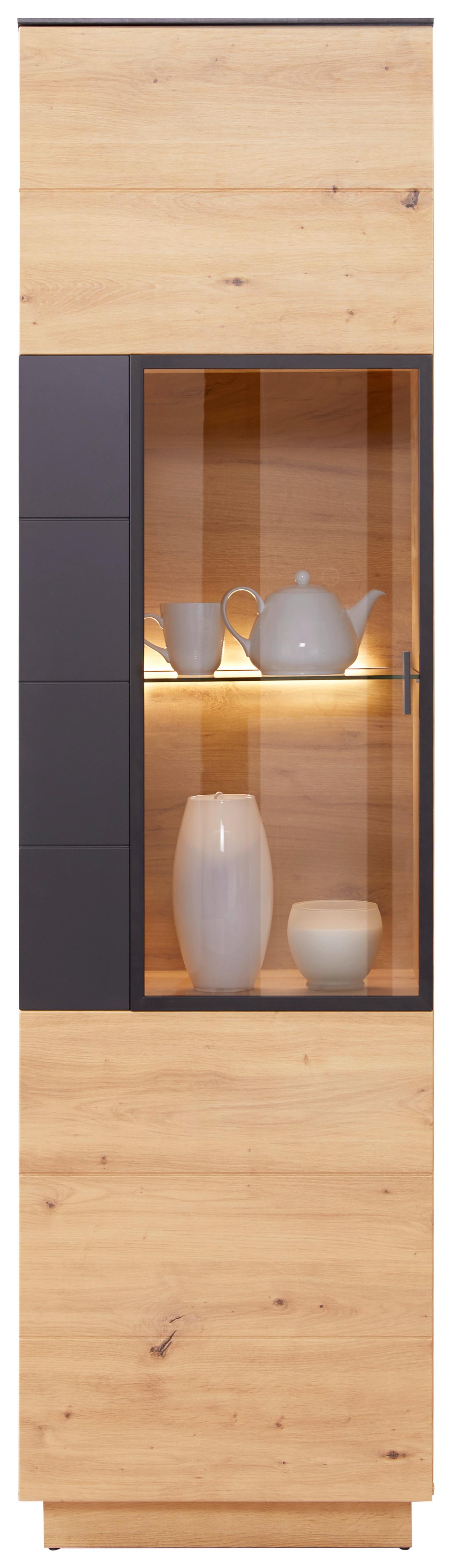 Vitrína Tonale - šedá/barvy dubu, Moderní, kompozitní dřevo/plast (56/207,6/40cm)