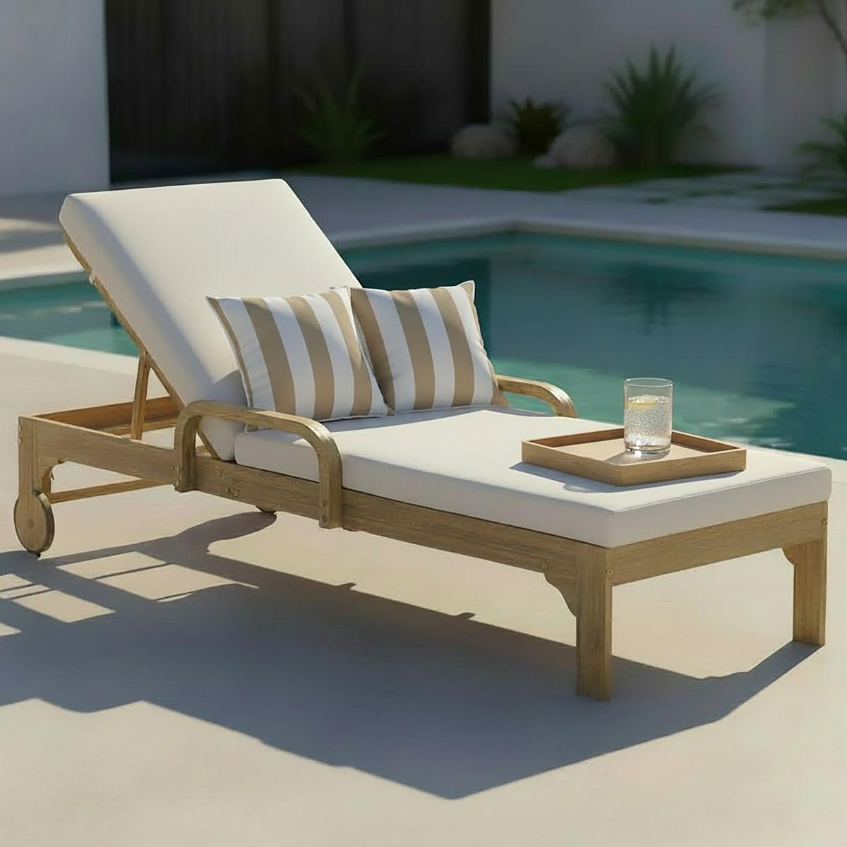 ZÁHRADNÉ LEŽADLO ELJA - farba akácie/sivá, Modern, drevo/textil (200/90/75cm) - Bessagi Garden