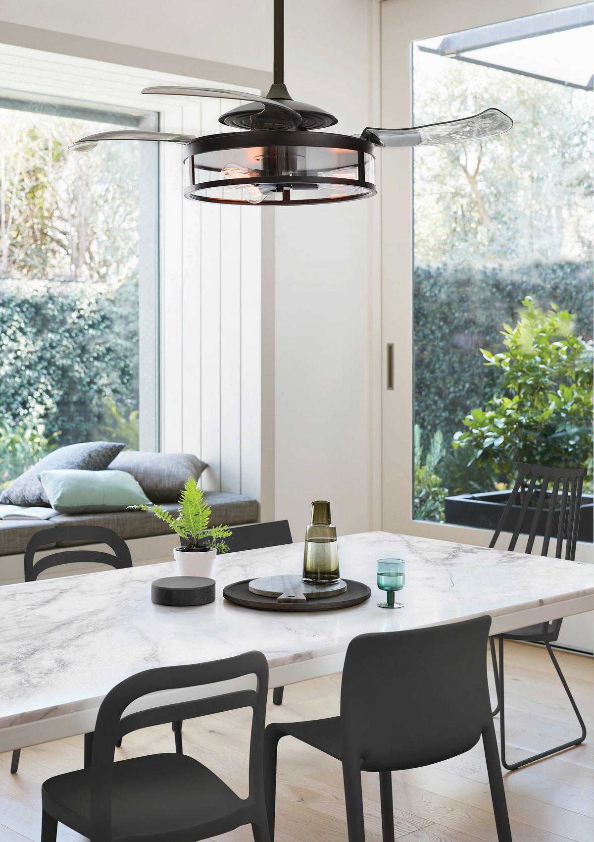 Deckenventilator Fanaway Schwarz 4 Flügel, LED-Leuchte - Transparent/Schwarz, Basics, Kunststoff/Metall (122/41cm) - P & B