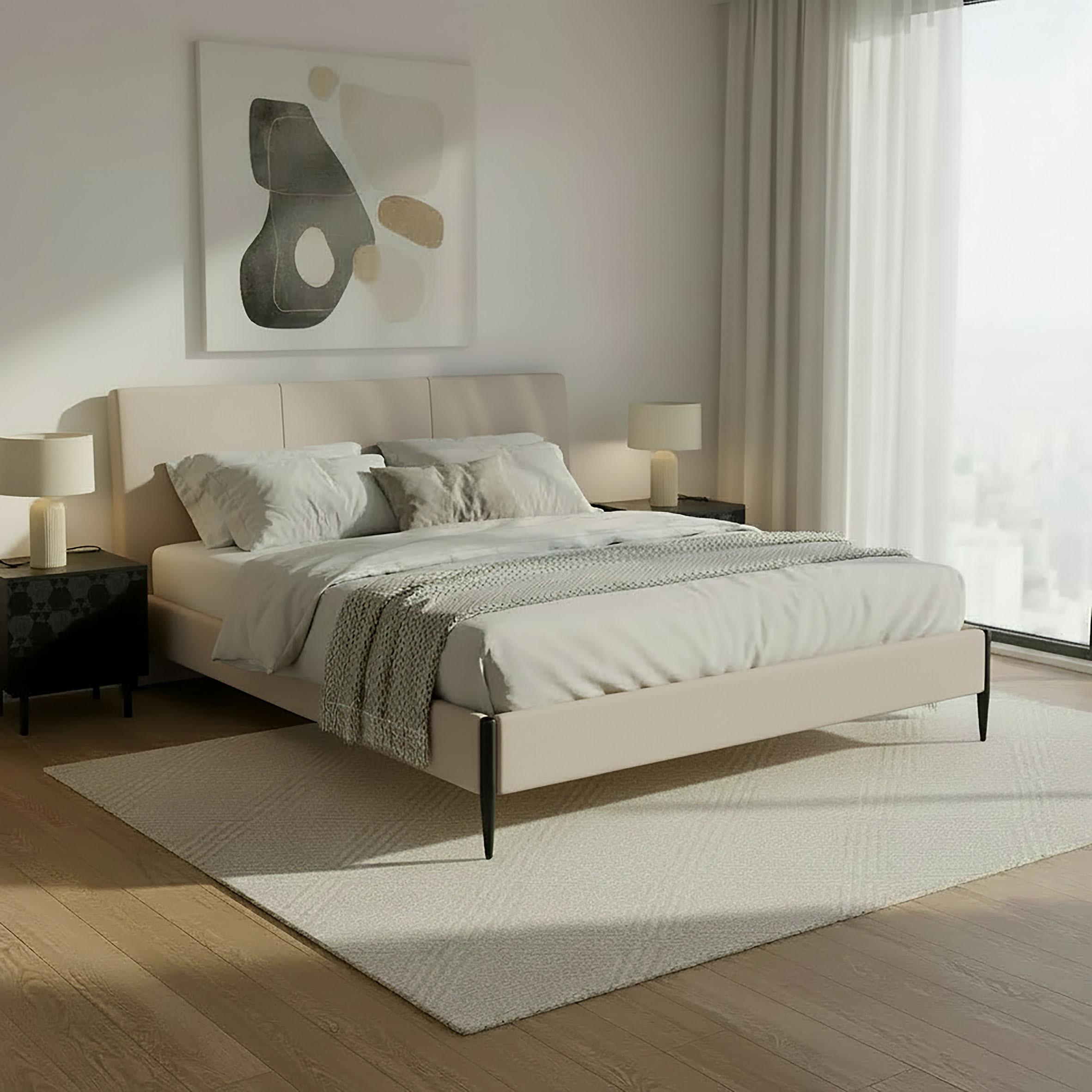 Čalúnená posteľ MELISA 180x200 cm, svetlosivá - čierna/prírodná farba, Modern, kov/drevo (180/200cm) - Bessagi Home