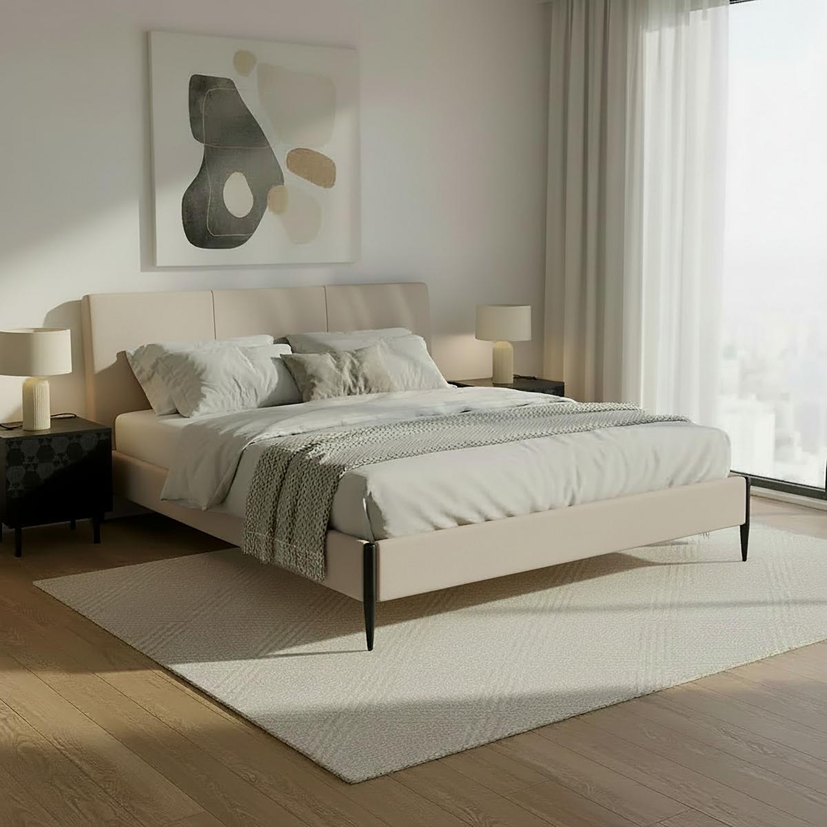 Čalouněná postel MELISA 180x200 cm, světle šedá - černá/světle šedá, Moderní, kov/dřevo (180/200cm) - Bessagi Home