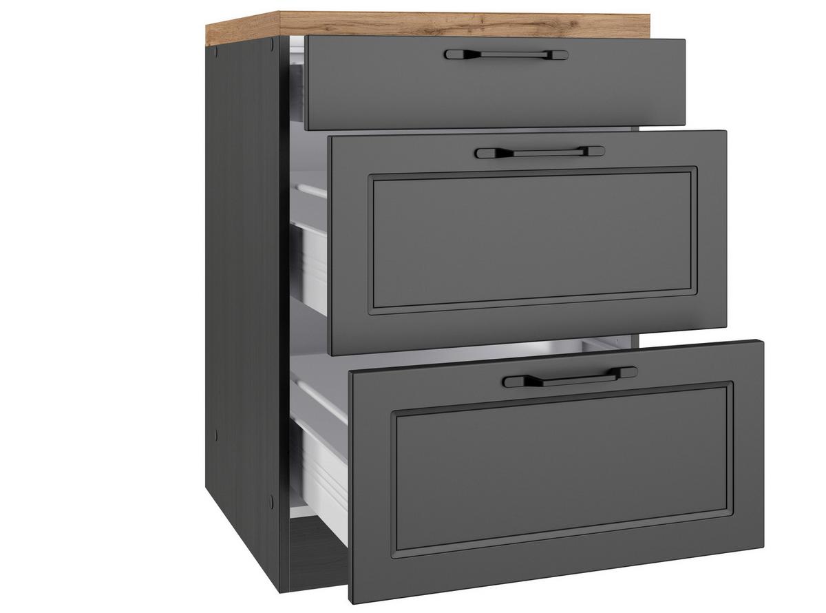 Küchenunterschrank Meran 60 Cm Grau/eiche Dekor - Eiche Wotan/Grau, LIFESTYLE, Holzwerkstoff (60/86/60cm) - Held