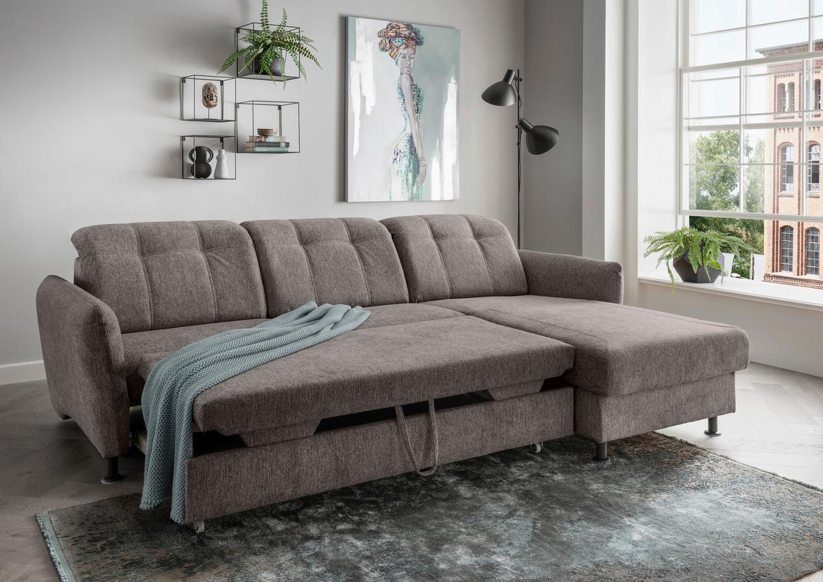 Ecksofa Minori Chenille Graubraun, S: 267x184 Cm - Graubraun/Schwarz, MODERN, Textil (267/184cm) - Livetastic