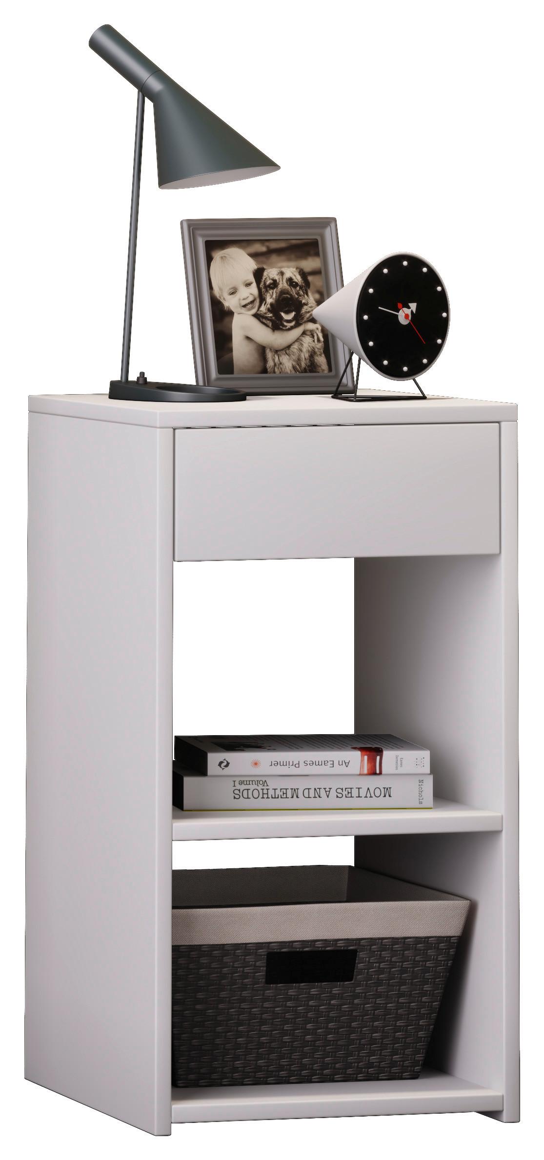Beistelltisch mit Schublade Sledo Max B: 35 cm Weiß - Weiß, KONVENTIONELL, Holzwerkstoff (35/65/35cm) - MID.YOU