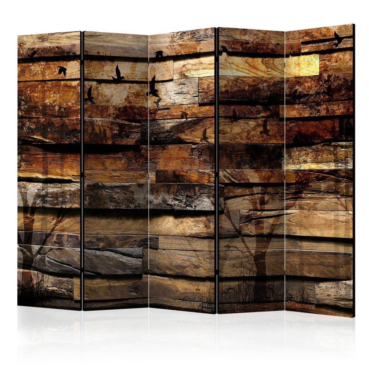 Paravent Braun Schwarz B: 225 cm - Schwarz/Braun, Basics, Holz/Textil (225/172/3cm) - artgeist