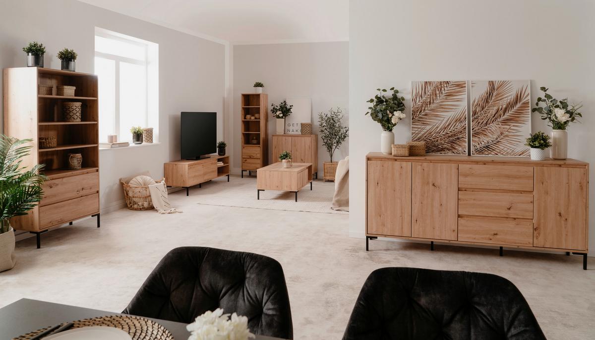 Kommode 81cm Korsika Eiche Artisan Dekor - Schwarz/Eiche Artisan, Design, Holzwerkstoff (81/87/40cm) - MID.YOU