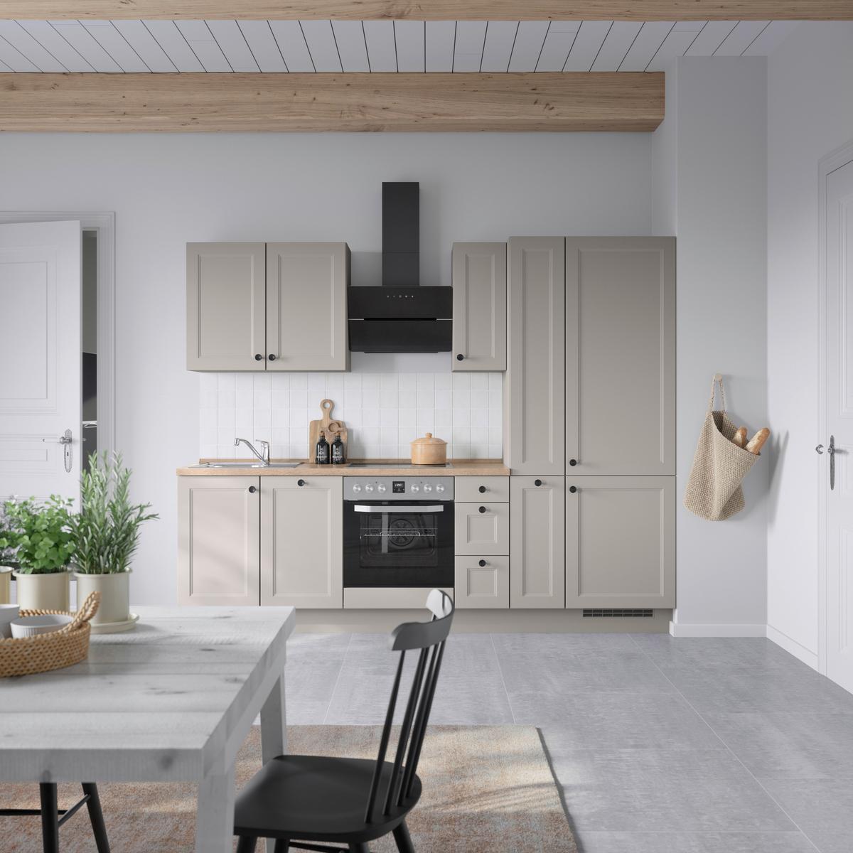 Kuchynská linka 270 cm, kamenná sivá supermatná - čierna/sivá, Modern, kov/kompozitné drevo (270cm) - Nobilia