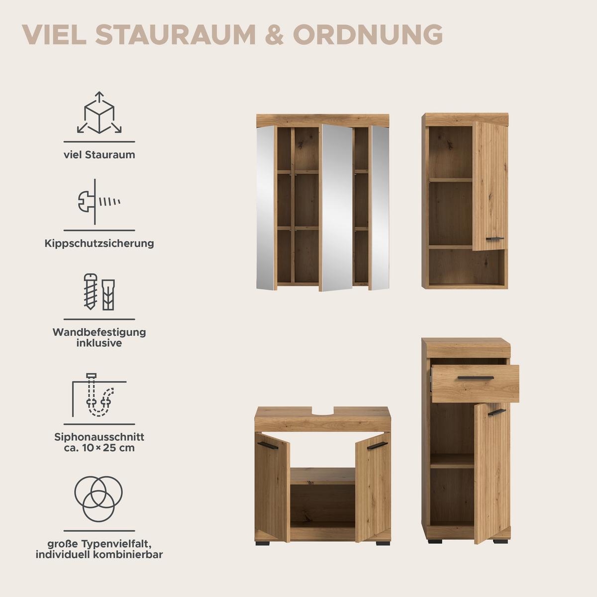 Badezimmer Scout Eiche Artisan Dekor B: 97cm - Schwarz/Eiche Artisan, Trend, Glas/Holzwerkstoff (97cm) - MID.YOU