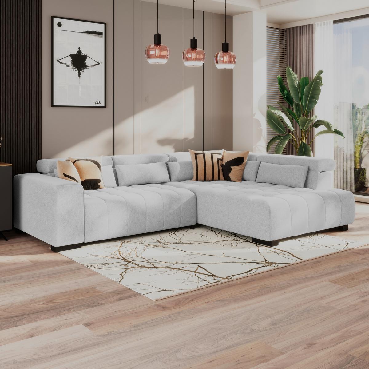 Ecksofa Matera Hellgrau S: 311x226cm - Hellgrau/Schwarz, Trend, Textil (311/226cm)