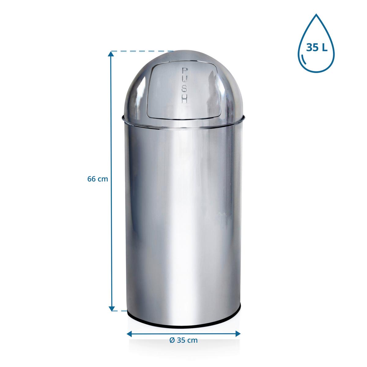 Abfallsammler Push - Chromfarben/Schwarz, Basics, Kunststoff/Metall (30/66/30cm) - MID.YOU