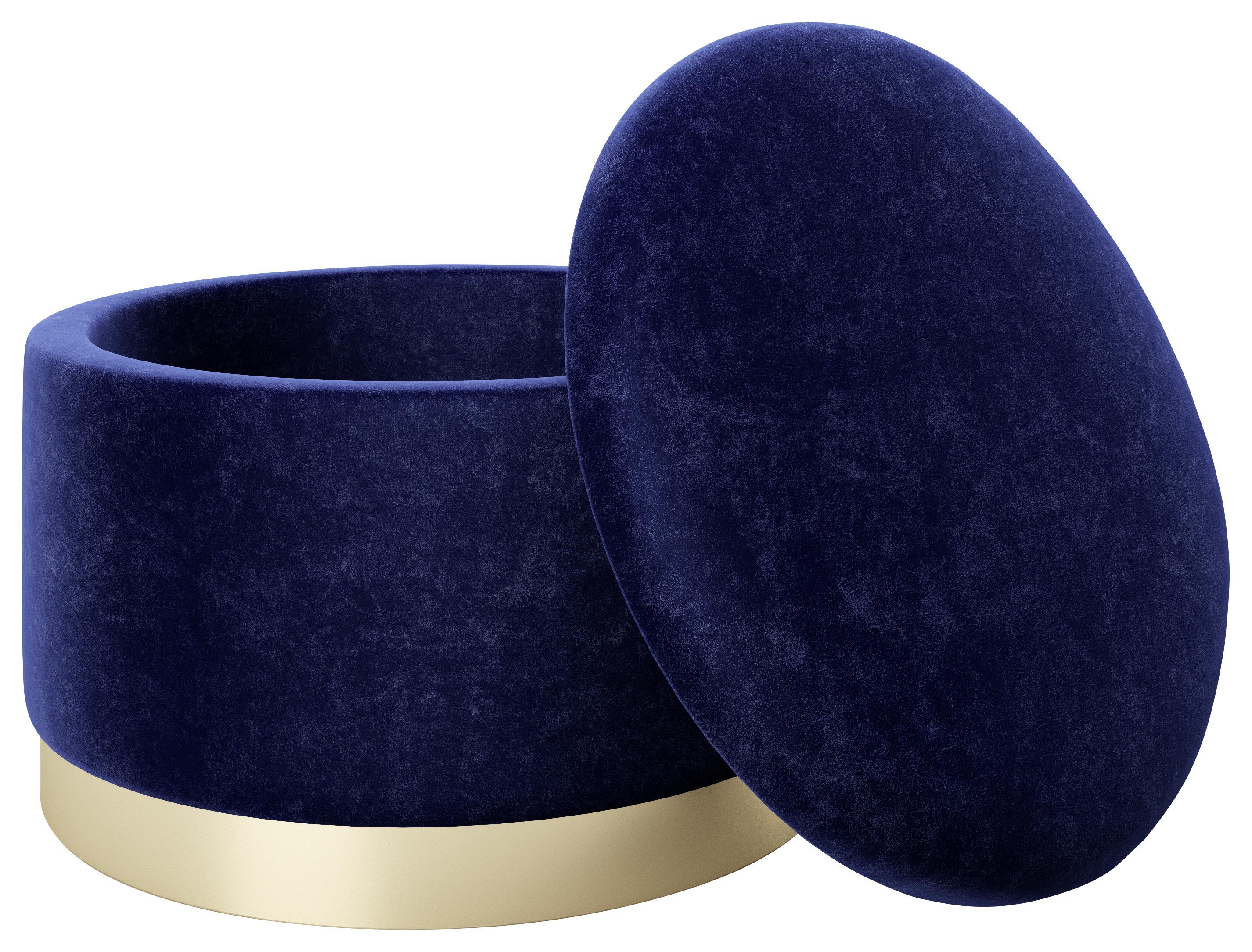 Pouf Sue Samt Blau/Goldfarben DxH 55x35 cm mit Stauraum - Blau/Goldfarben, LIFESTYLE, Textil (55/35/55cm) - Playboy