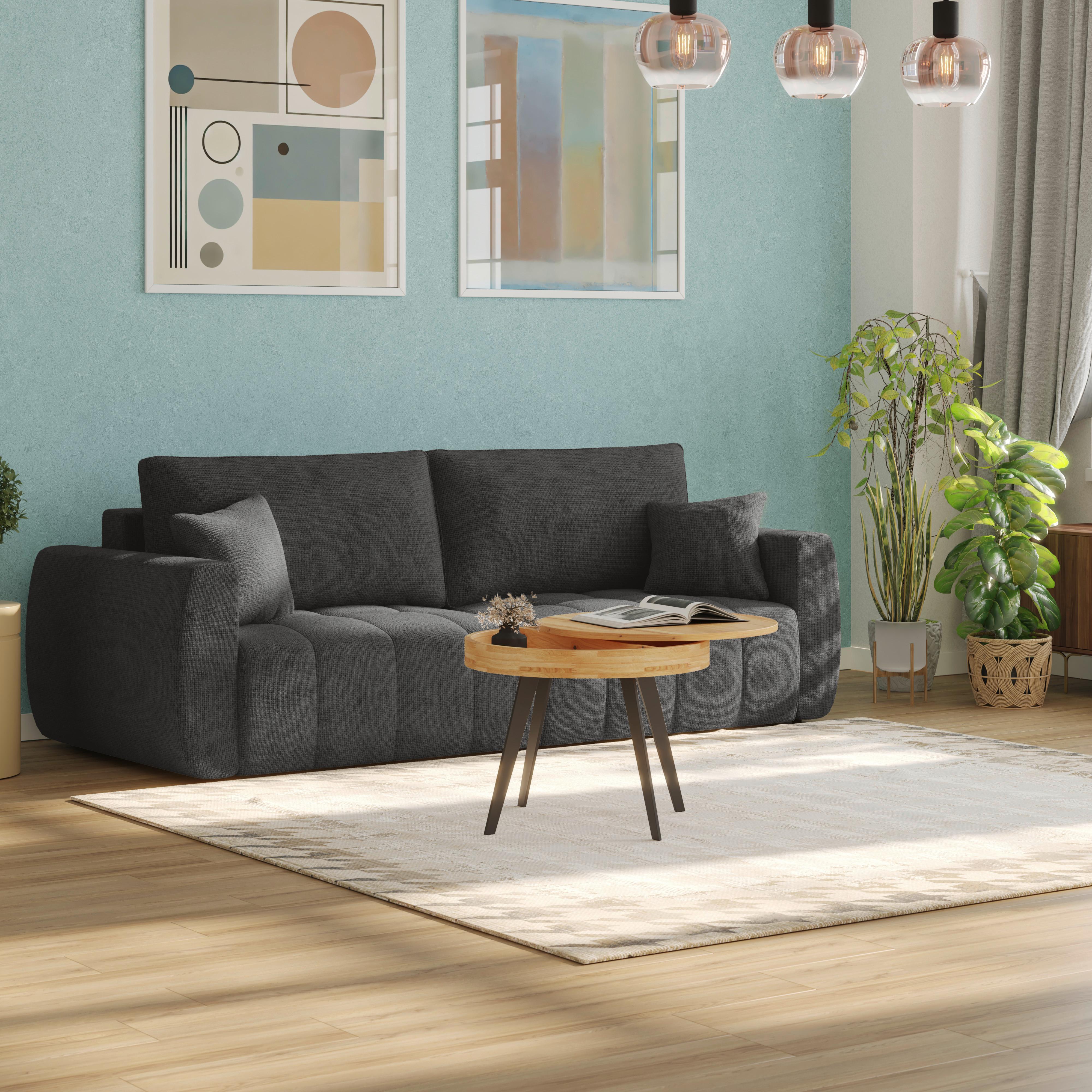 Schlafsofa Bali - Schwarz/Graphitfarben, MODERN, Holz/Textil (245/74-90/104cm) - Luca Bessoni