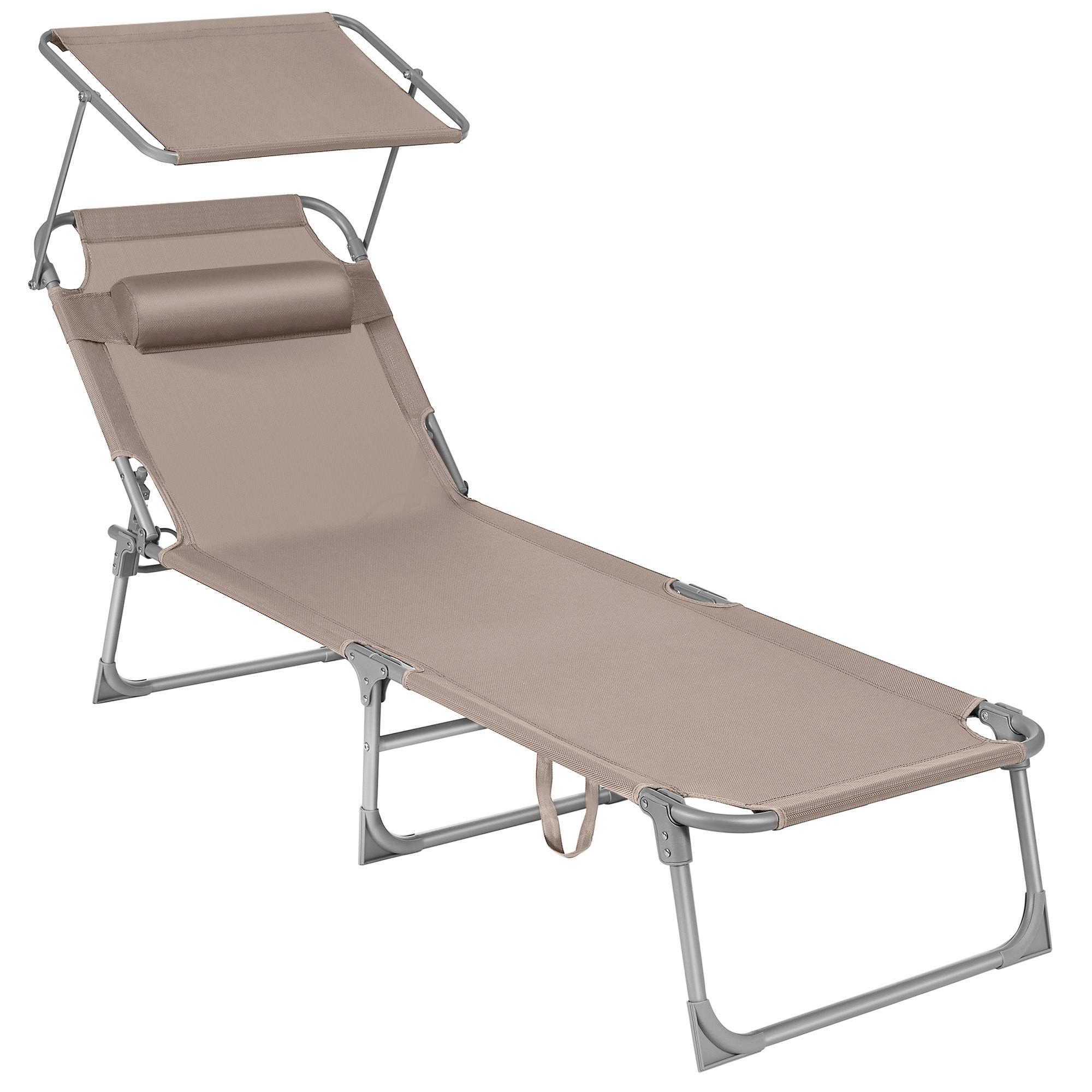 Sonnenliege Taupe inkl. Sonnendach, B: 53 cm - Taupe, Basics, Textil/Metall (53/29,5/193cm) - Modante