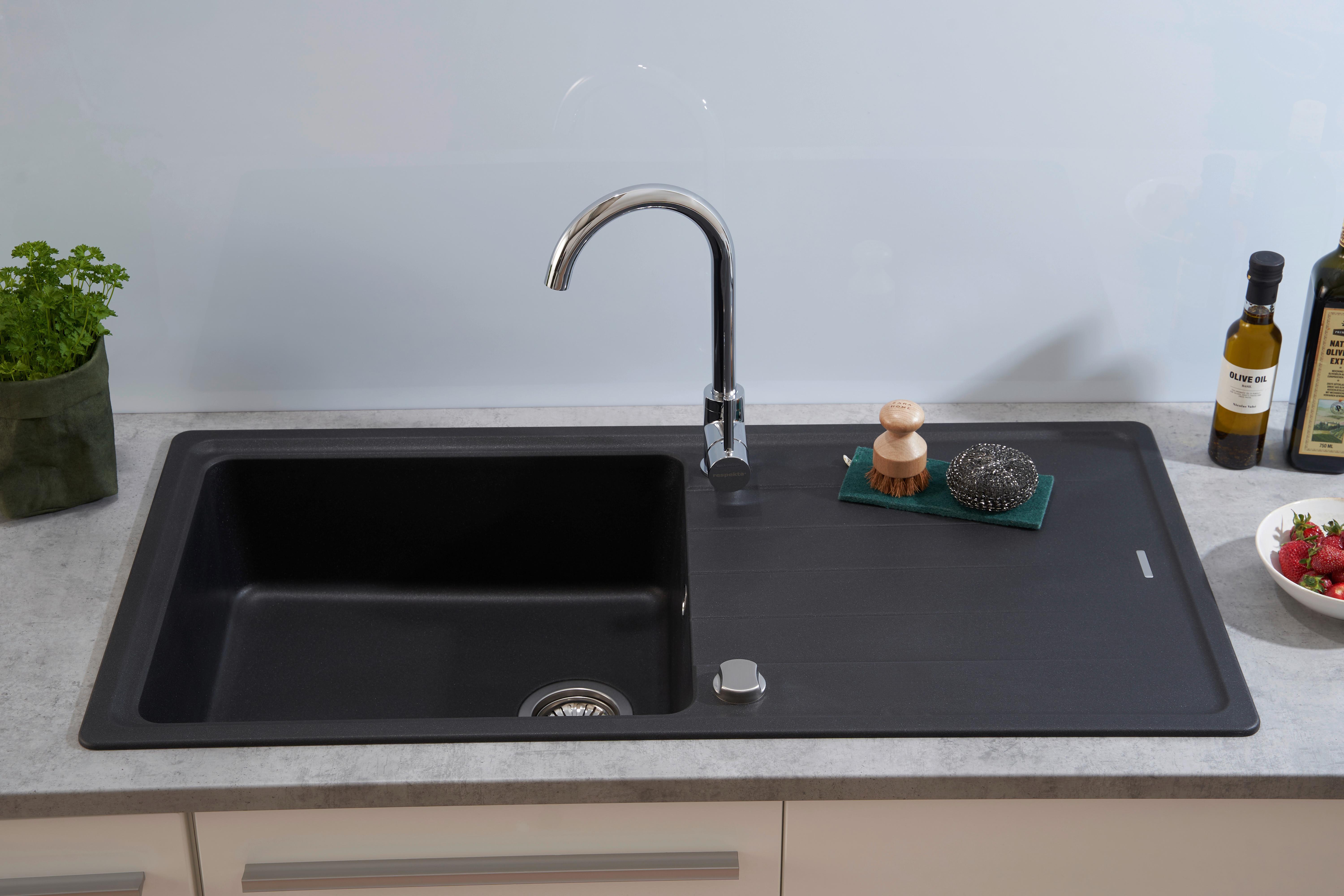 Spüle Respekta Stein Bxt: 100x50 cm - Schwarz, Trend, Stein (100/18,5/50cm) - Respekta