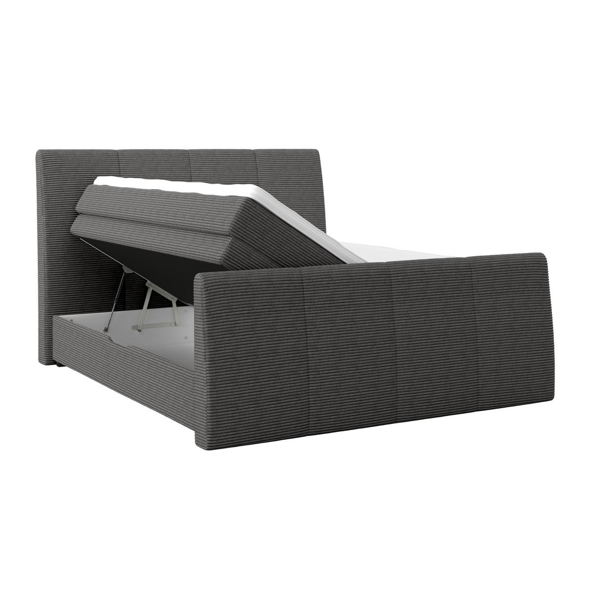 Boxspringbett Libra - Dunkelgrau/Schwarz, KONVENTIONELL, Textil (160/200cm)