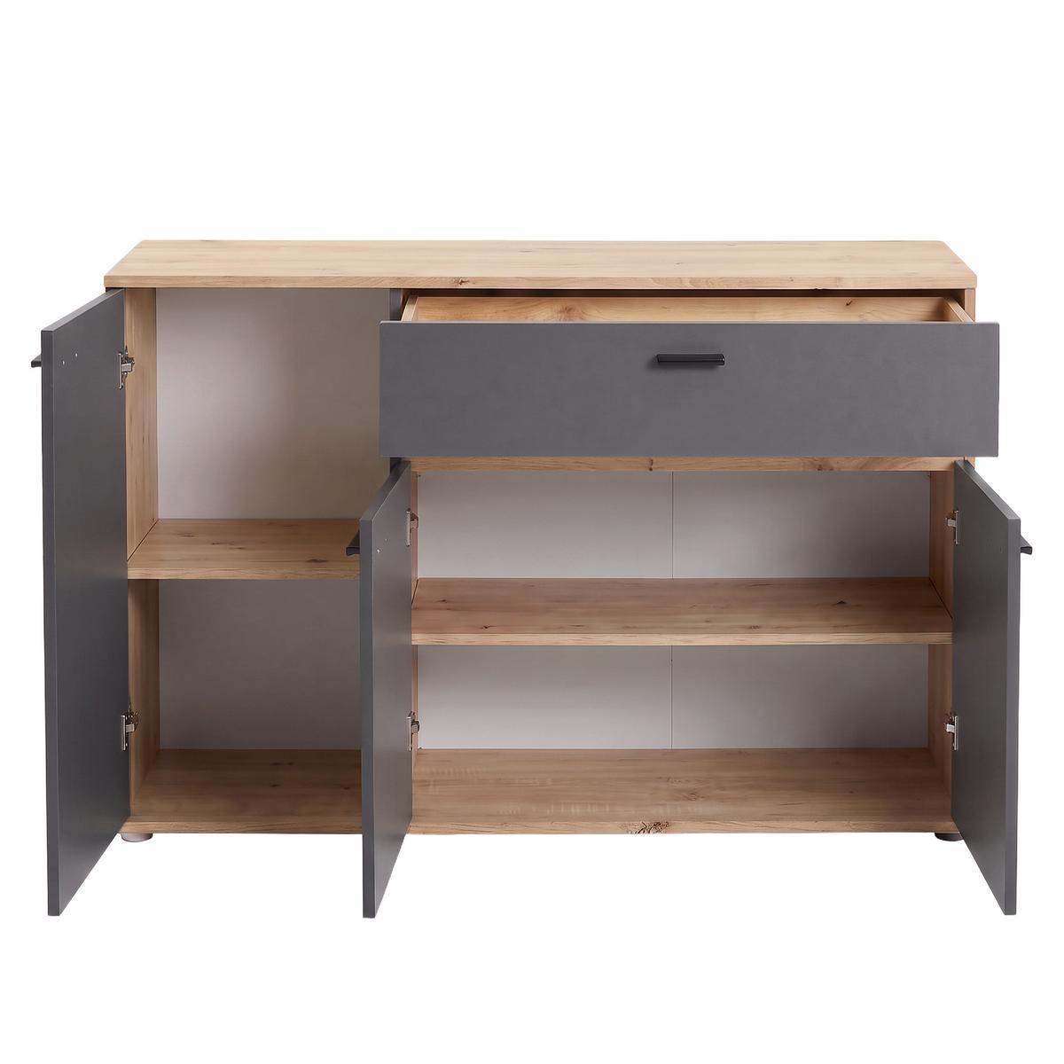 Kommode Carmen 3 Anthrazit/Eichefa. B: 120,1cm - Eichefarben/Anthrazit, Trend, Holzwerkstoff (120,1/80/35cm) - Based
