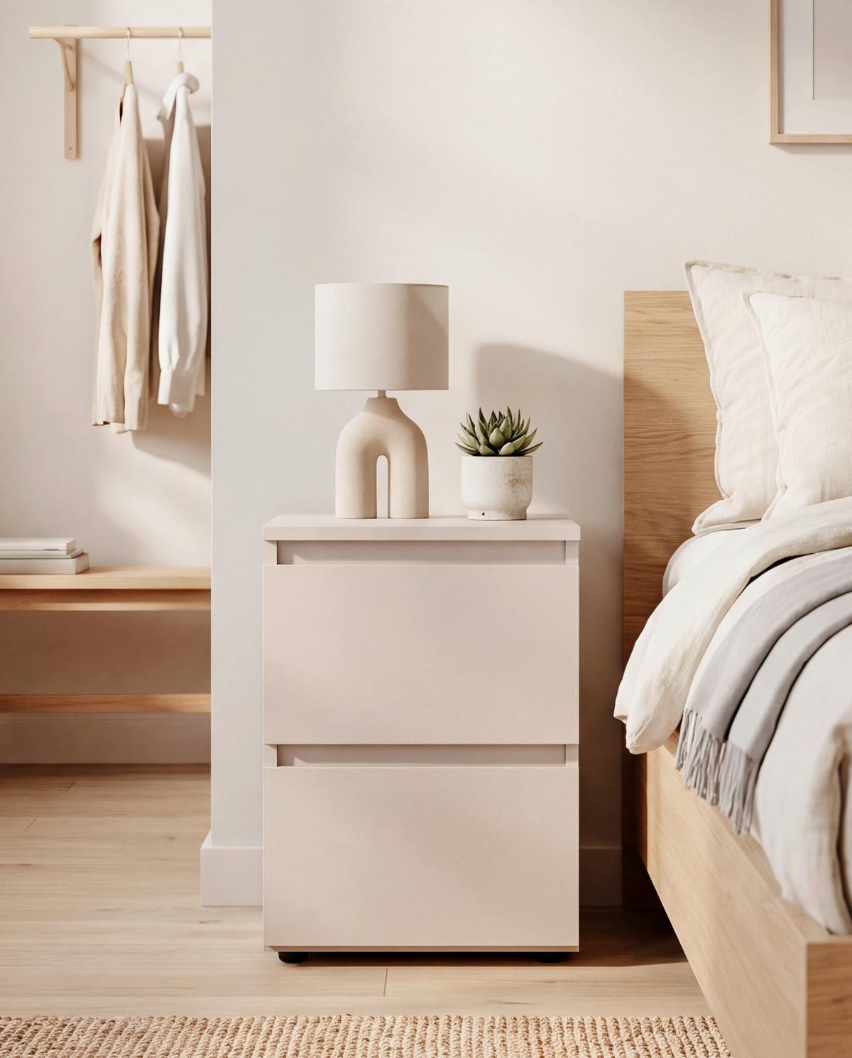 NACHTKÄSTCHEN NORSK  Beige Hochglanz H: 49cm - Beige/Schwarz, Basics, Holzwerkstoff (36/49/29cm)