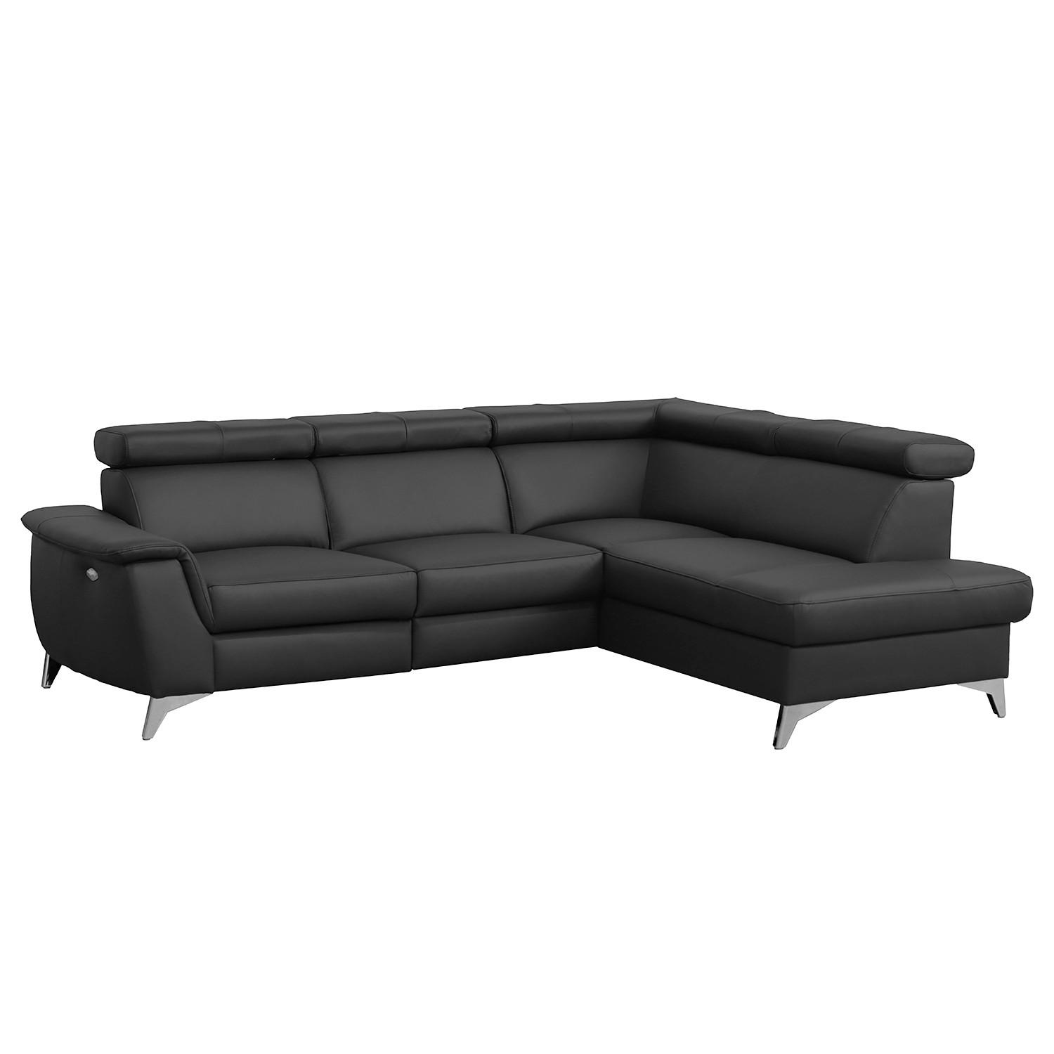 Ecksofa Lince Schwarz S: 257x197 cm - Chromfarben/Schwarz, Design, Leder/Textil (257/197cm) - Livetastic