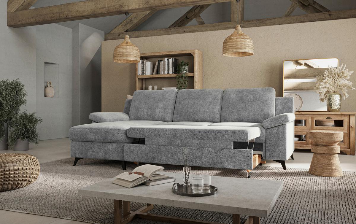 Ecksofa Boom, Grau S: 156x245 cm - Schwarz/Grau, KONVENTIONELL, Textil (156/245cm) - Cotta