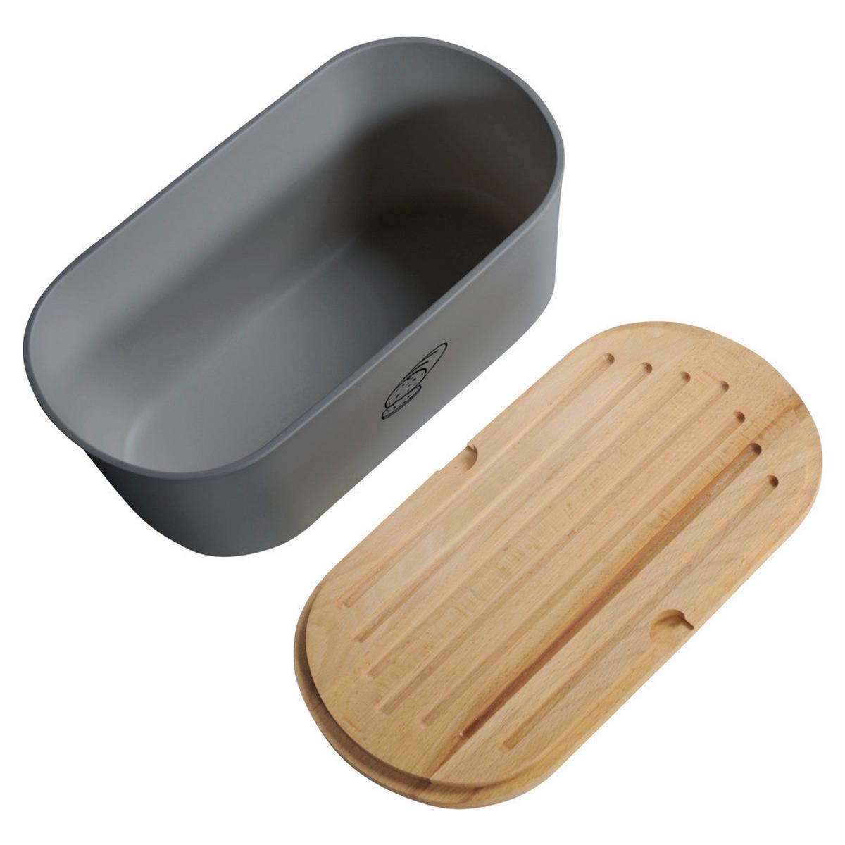 Brotbox Oval, Grau, Hellbraun, BxHxT: 34x14x18 cm - Hellbraun/Grau, Basics (34/14/18cm) - Kesper