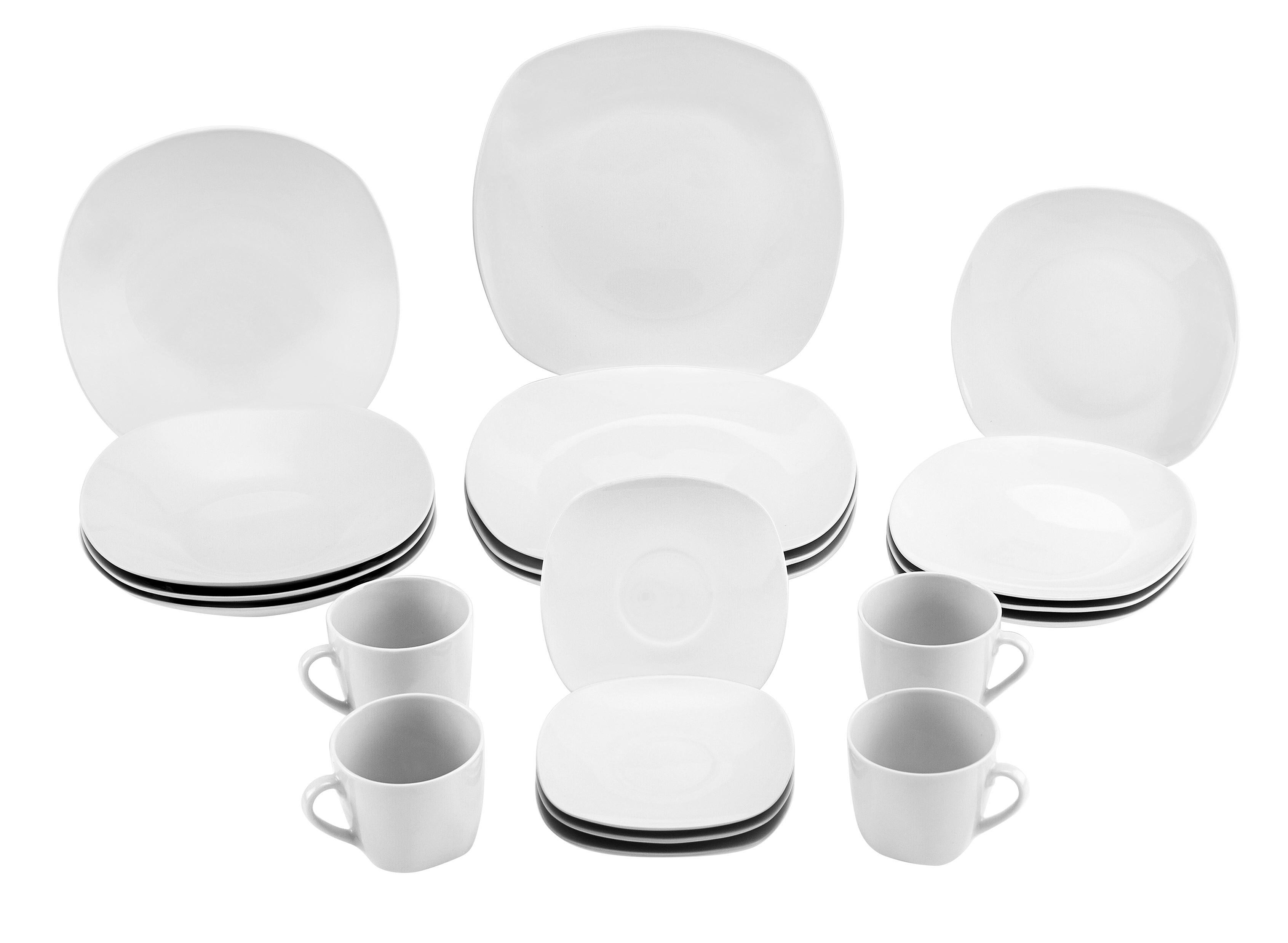 Kombiservice Bärbel Porzellan für 4 Personen, Geschirr Set - Weiß, KONVENTIONELL, Keramik - Luca Bessoni