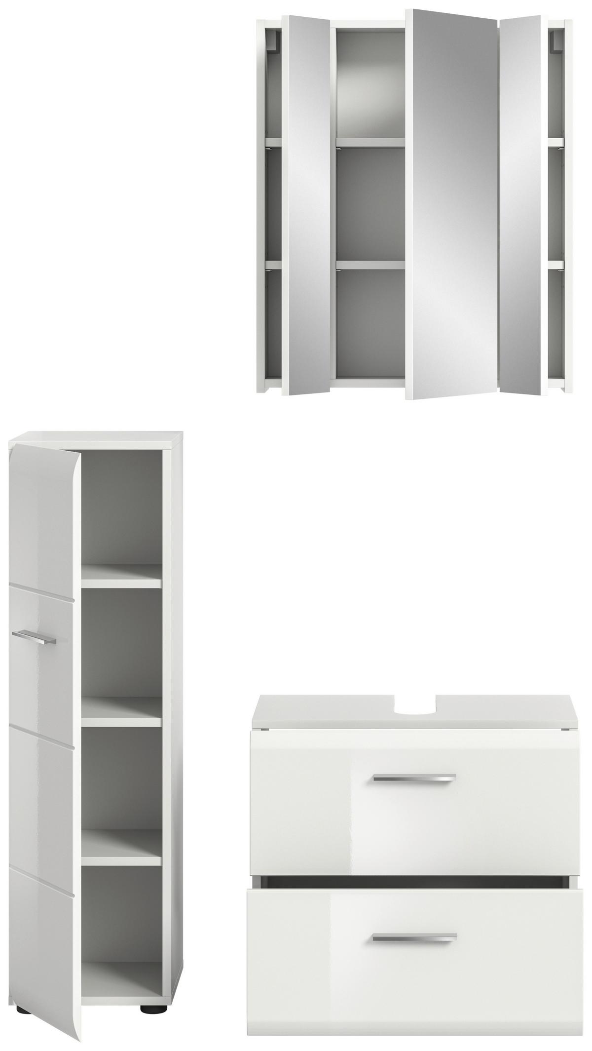 Badezimmer Ice Weiß Hg B: 90 Cm - Weiß Hochglanz/Schwarz, MODERN, Holzwerkstoff (90/173/30cm) - MID.YOU